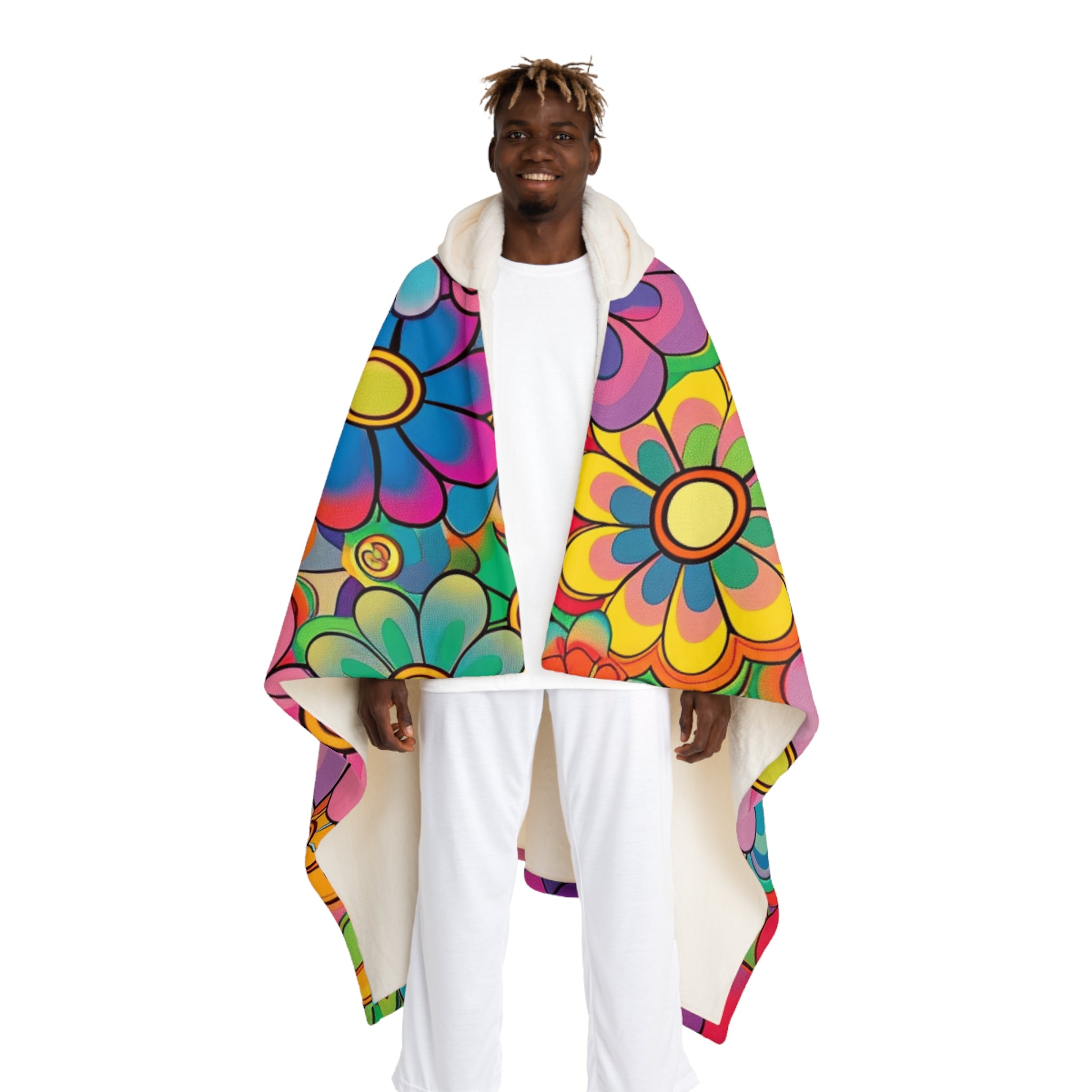 Chromatic Daisy Dream Hooded Sherpa Fleece Blanket, Artsulli - Art is Long, Life is Short, All Over Prints, Size, One size, Color, Cream, , , 28255154753259313021