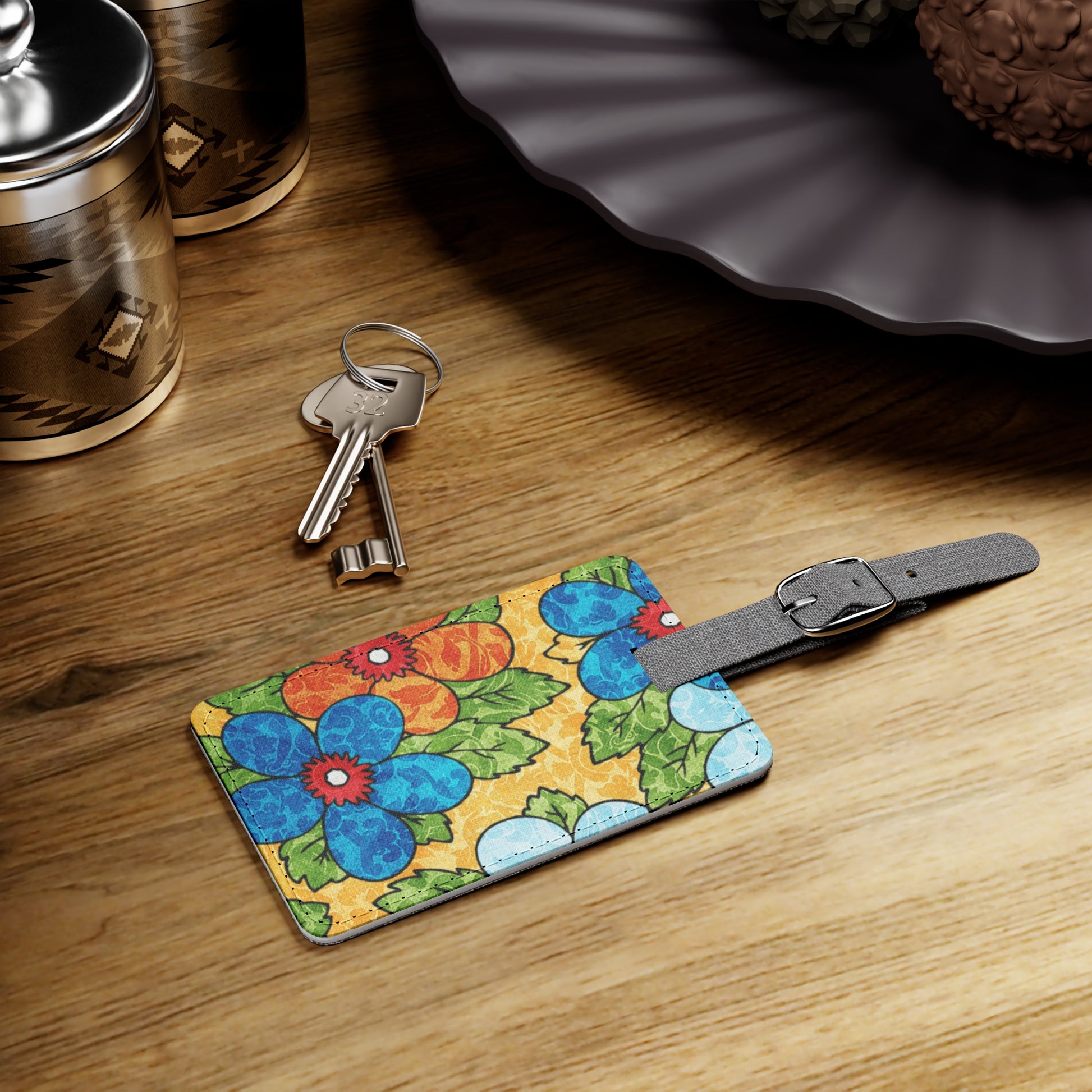 Groovy Yellow Floral Kl Saffiano Polyester Luggage Tag, Rectangle, Artsulli - Art is Long, Life is Short, Accessories, , , , , , , 