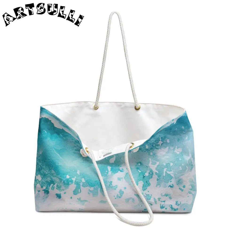 JAKKOUTTHEBXX Turquoise Watercolor Wave Weekender Tote JAKKOUTTHEBXX