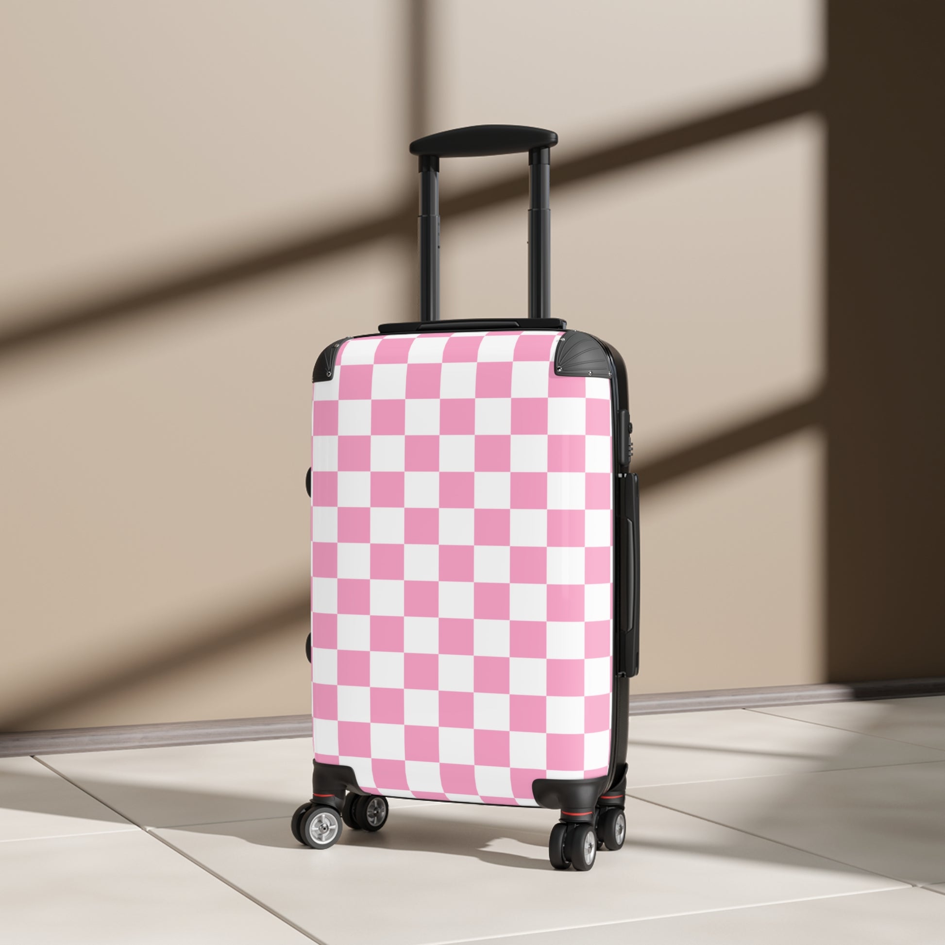 Checkerboard Hot Pink and White Suitcase, Artsulli - Art is Long, Life is Short, Bags, , , , , , , 