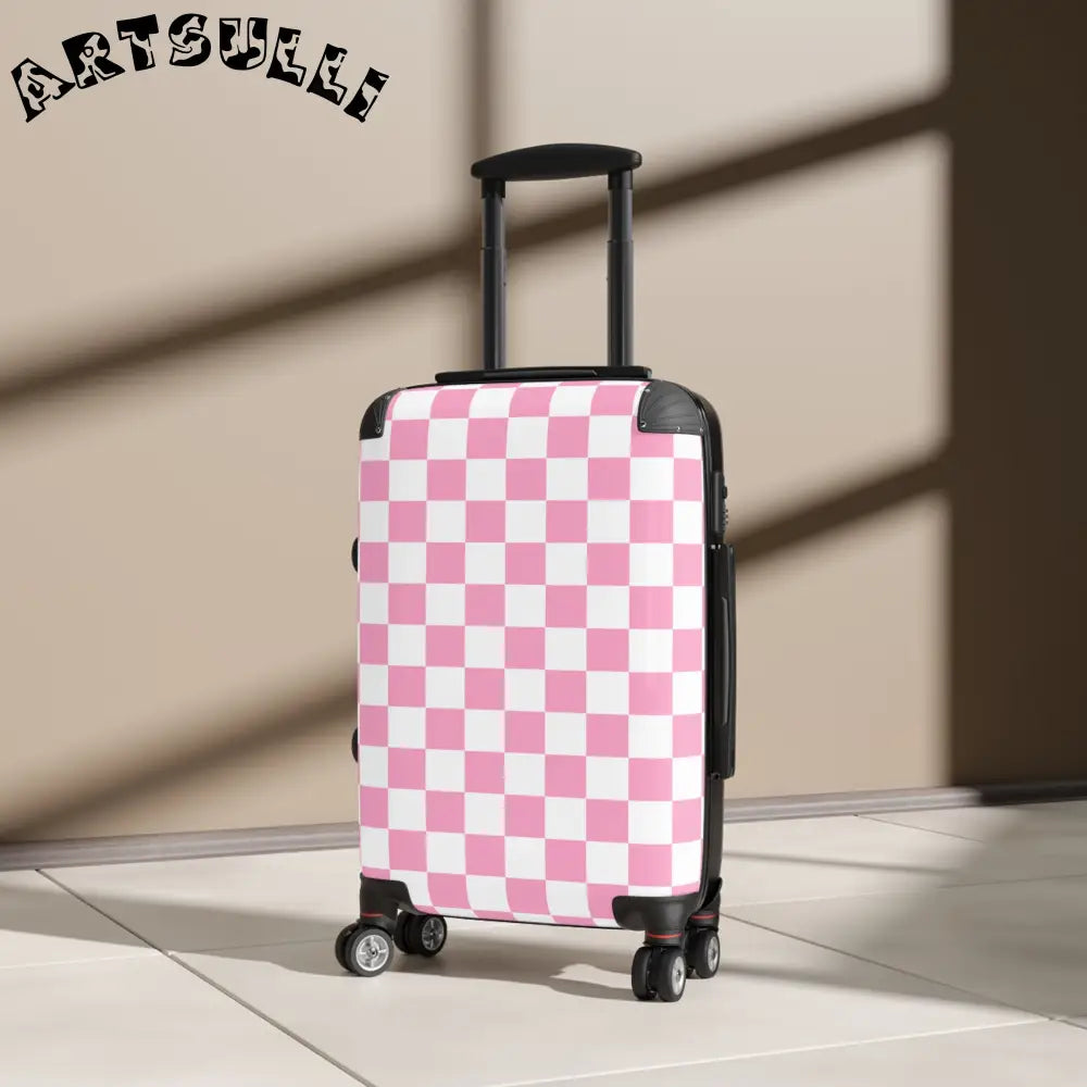 JAKKOUTTHEBXX Checkerboard Hot Pink and White Suitcase JAKKOUTTHEBXX