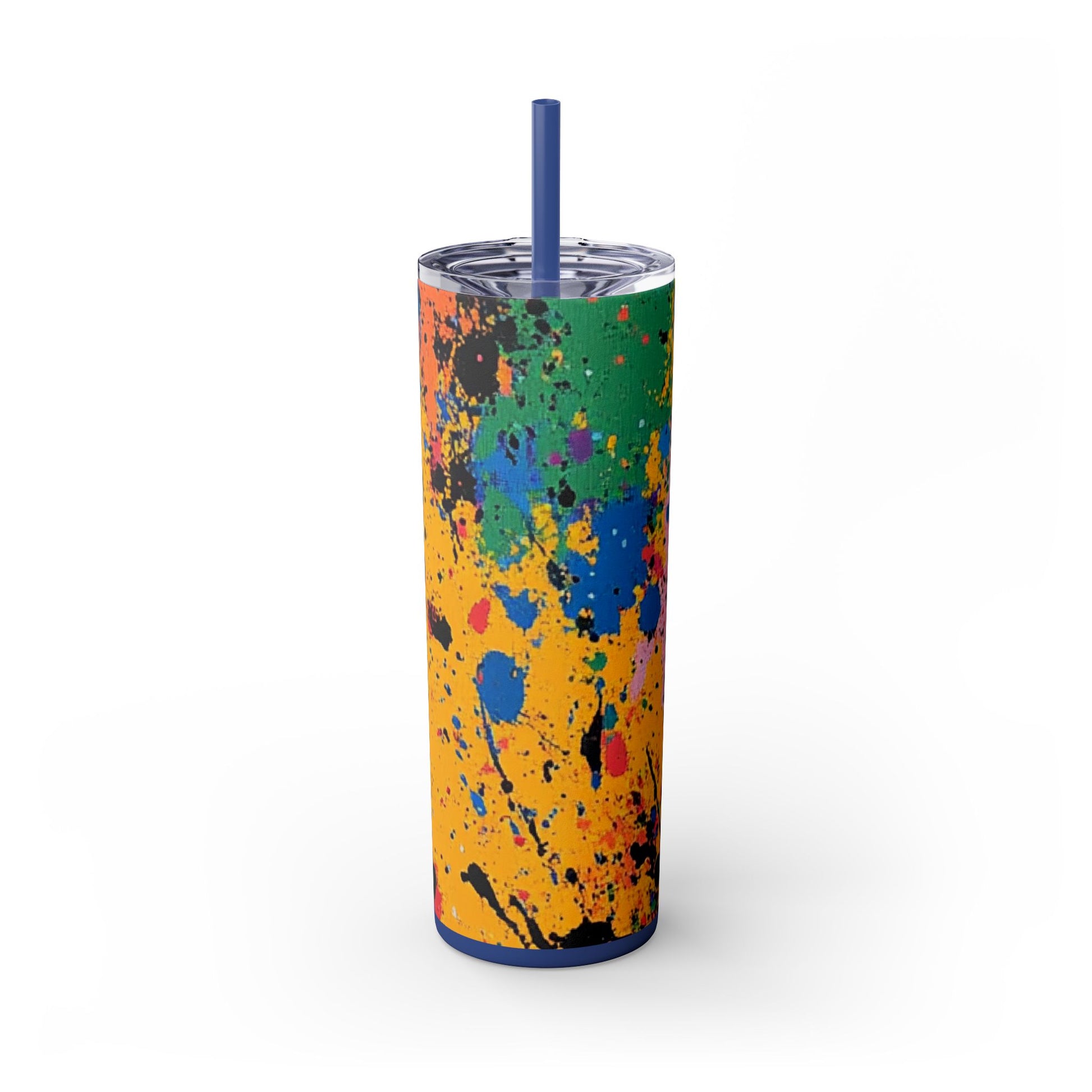 The Colors Of Paint Splatter Skinny Tumbler with Straw, 20oz, Artsulli - Art is Long, Life is Short, Mug, , , , , , , 