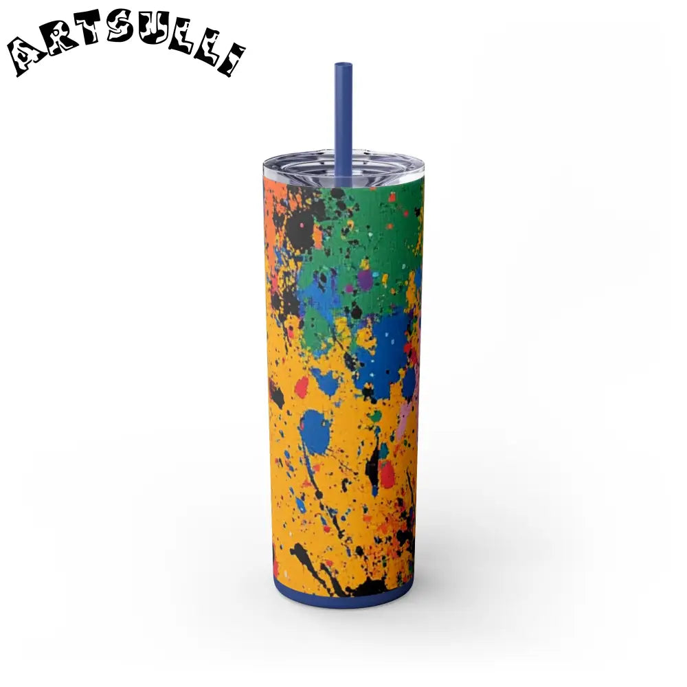 JAKKOUTTHEBXX The Colors Of Paint Splatter Skinny Tumbler with Straw