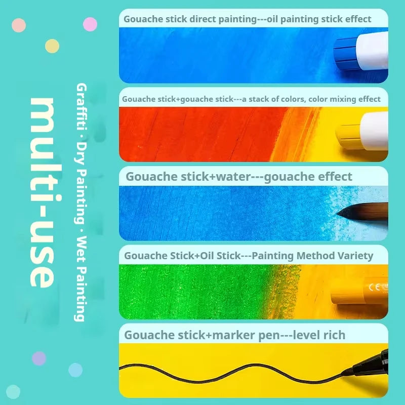 6-24 Colors Artist Soft Solid Gouache Paint Sticks/Pastels/Crayon Basic/Macaron Washable Non Toxic Graffiti Drawing Art Supplies