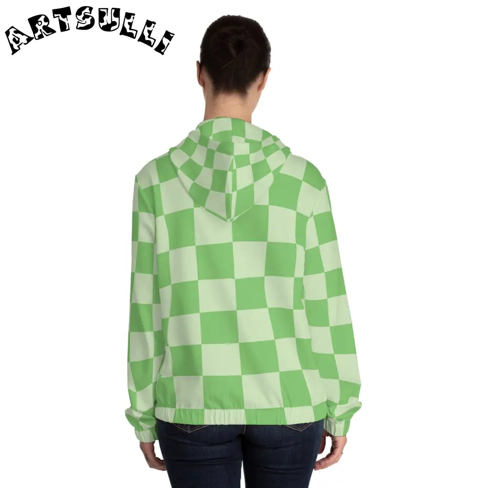 JAKKOUTTHEBXX Checkerboard Green Women’s Full-Zip Hoodie (AOP)