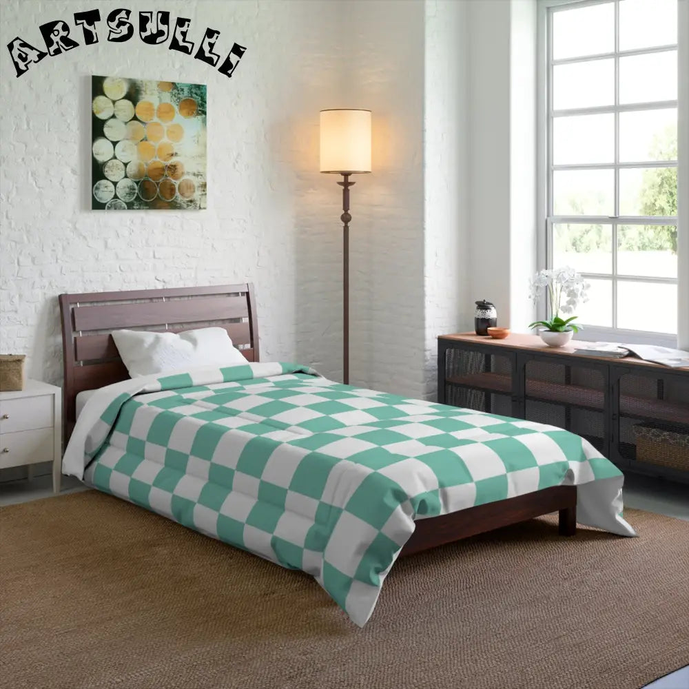 JAKKOUTTHEBXX Checkerboard Light Green Comforter JAKKOUTTHEBXX