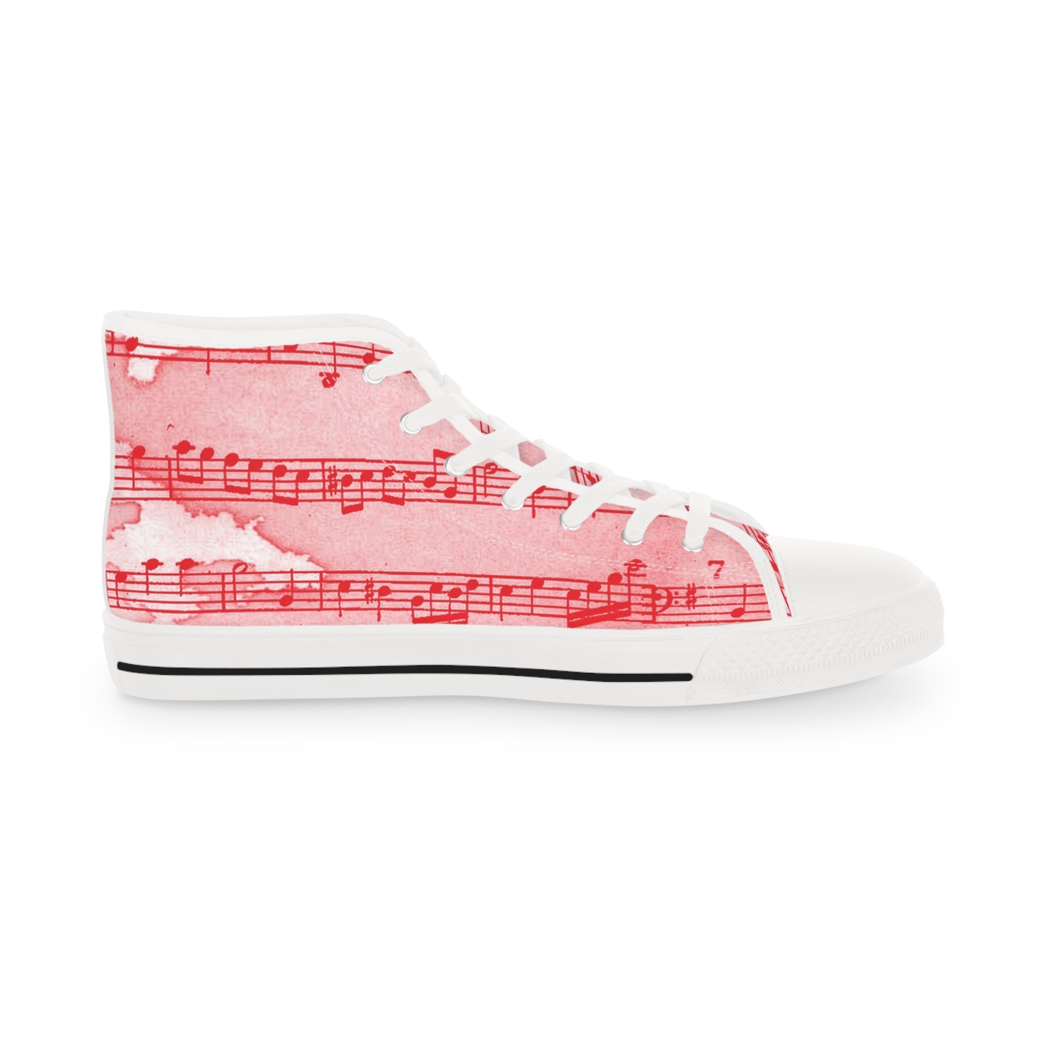 Drip Spill Type Beat Sheet Music Red Men's High Top Sneakers, Artsulli - Art is Long, Life is Short, Shoes, , , , , , , 