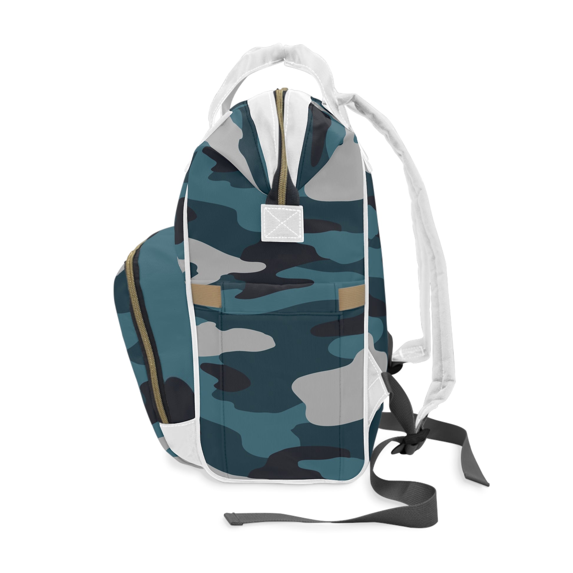 Blue Camouflage Multifunctional Diaper Backpack, Artsulli - Art is Long, Life is Short, Bags, , , , , , , 
