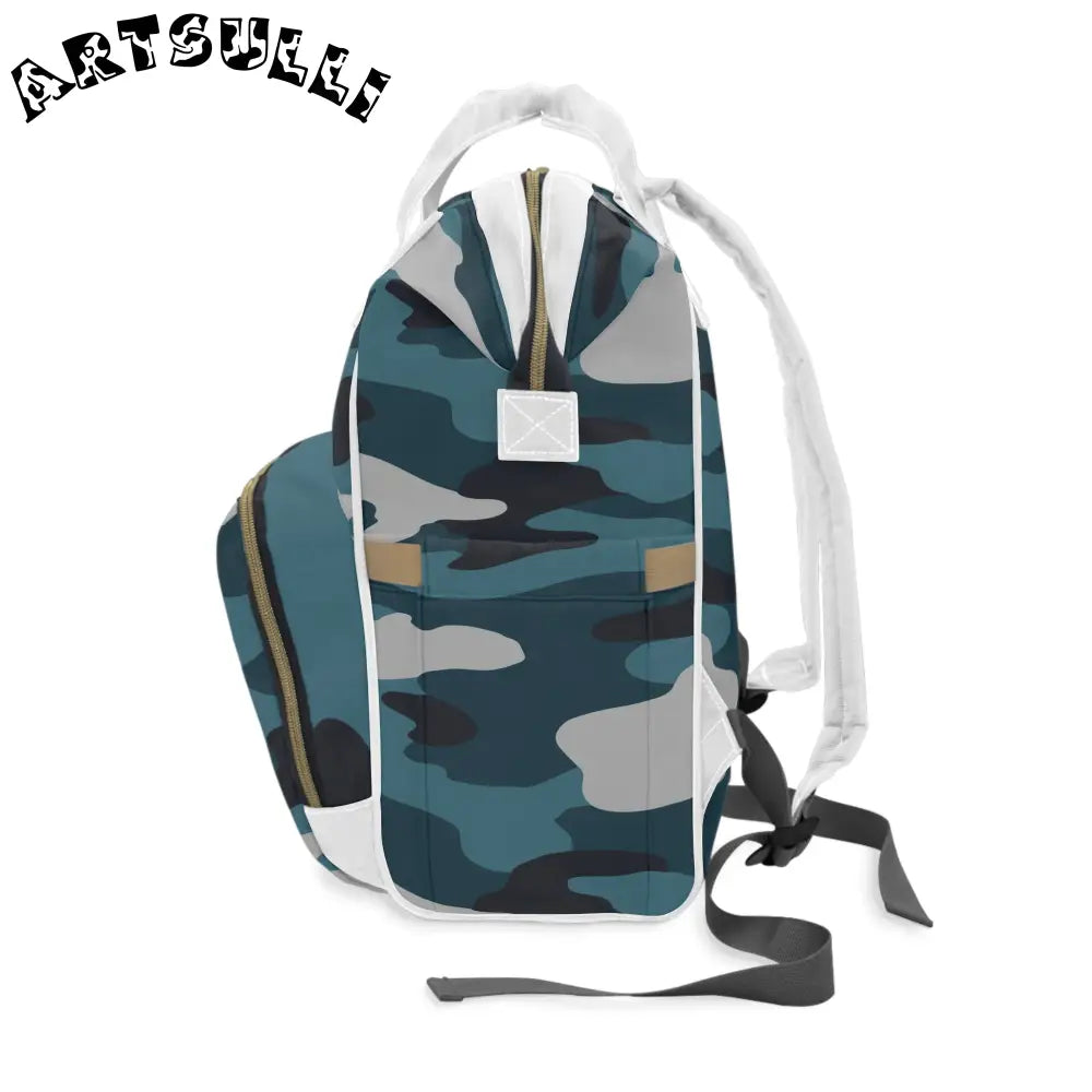 JAKKOUTTHEBXX Blue Camouflage Multifunctional Diaper Backpack