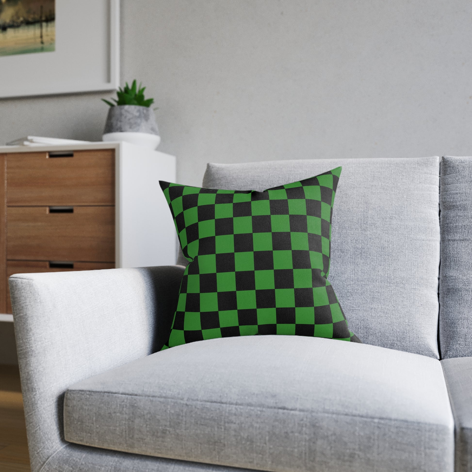 Checkerboard Green and Black Square Pillow, Artsulli - Art is Long, Life is Short, Home Decor, , , , , , , 