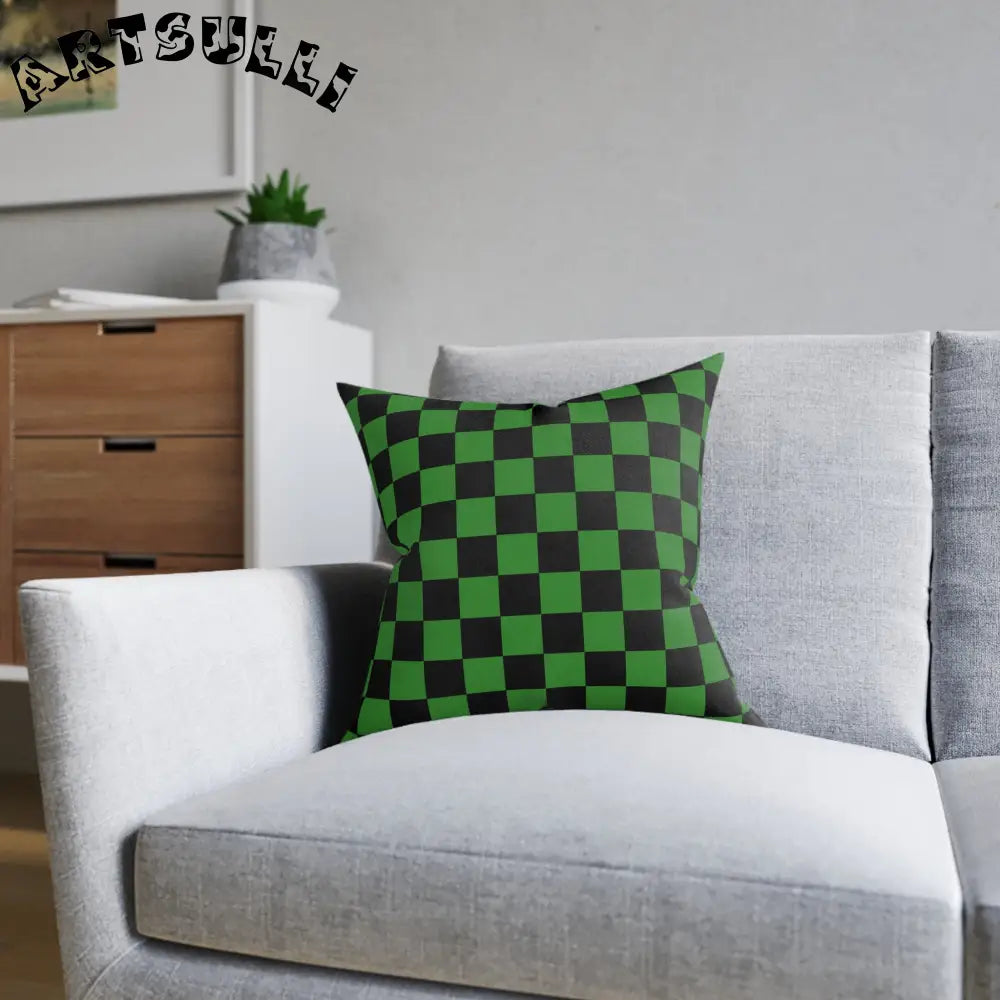 JAKKOUTTHEBXX Checkerboard Green and Black Square Pillow