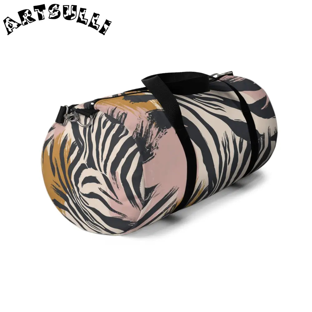 JAKKOUTTHEBXX Beige and Pink Abstract Zebra Print Duffel Bag