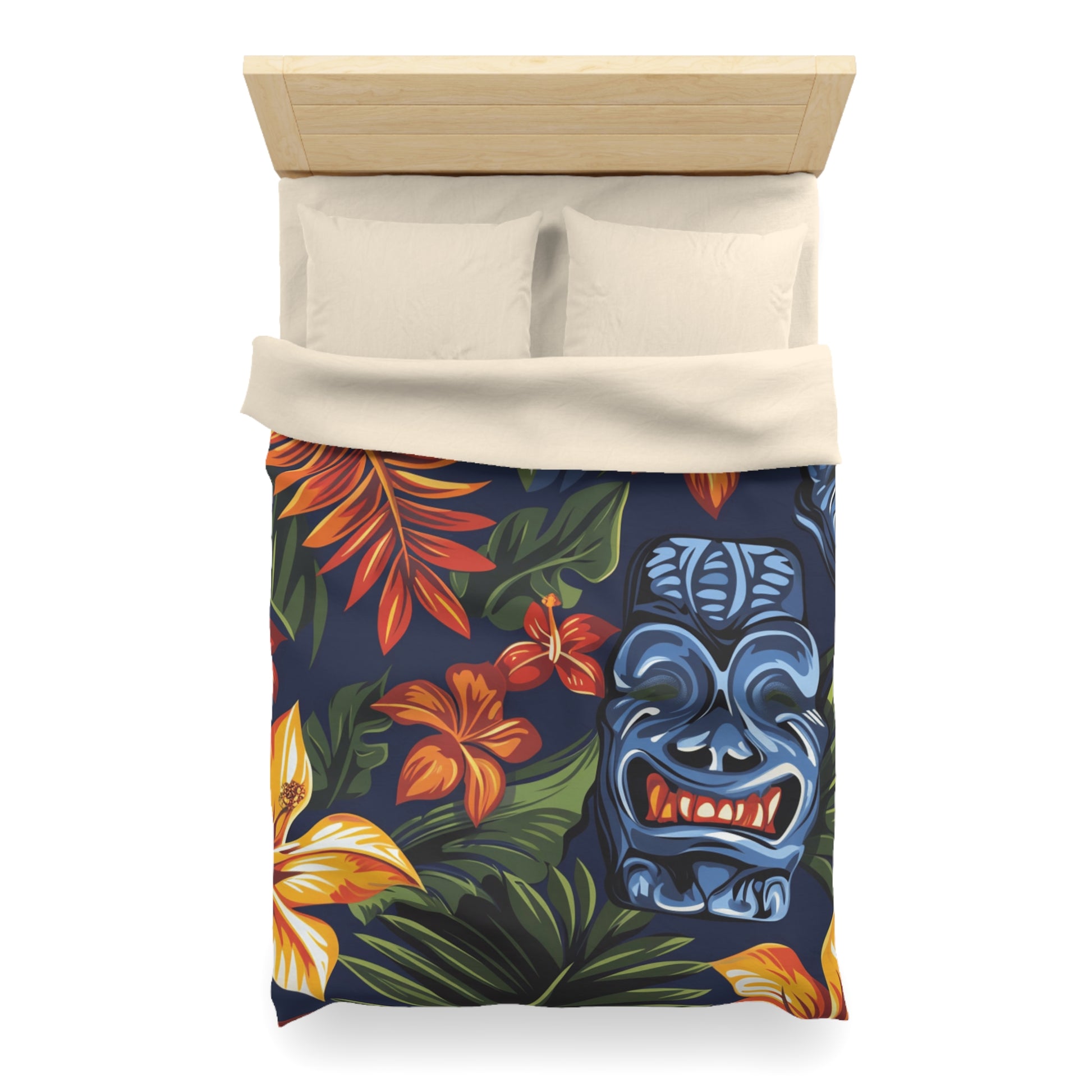 Tiki Bloom Navy Microfiber Duvet Cover, Artsulli - Art is Long, Life is Short, Home Decor, , , , , , , 