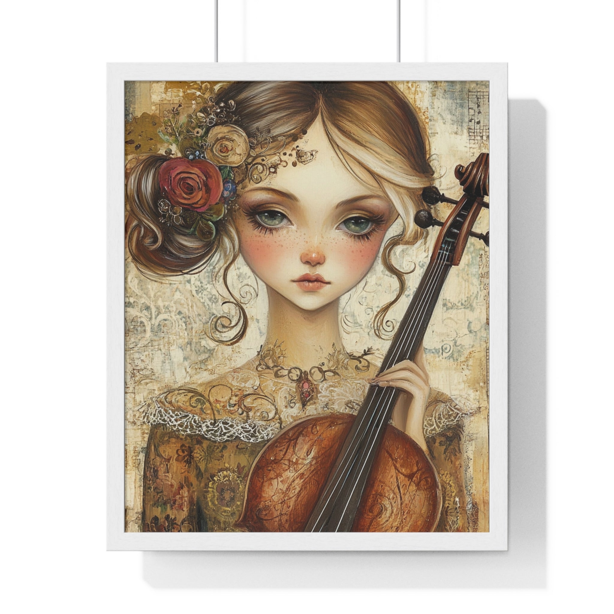 Woman With A Violin IV Vertical Framed Poster, Artsulli - Art is Long, Life is Short, Poster, Size, 16" x 20", Color, White, , , 59550144746850532148