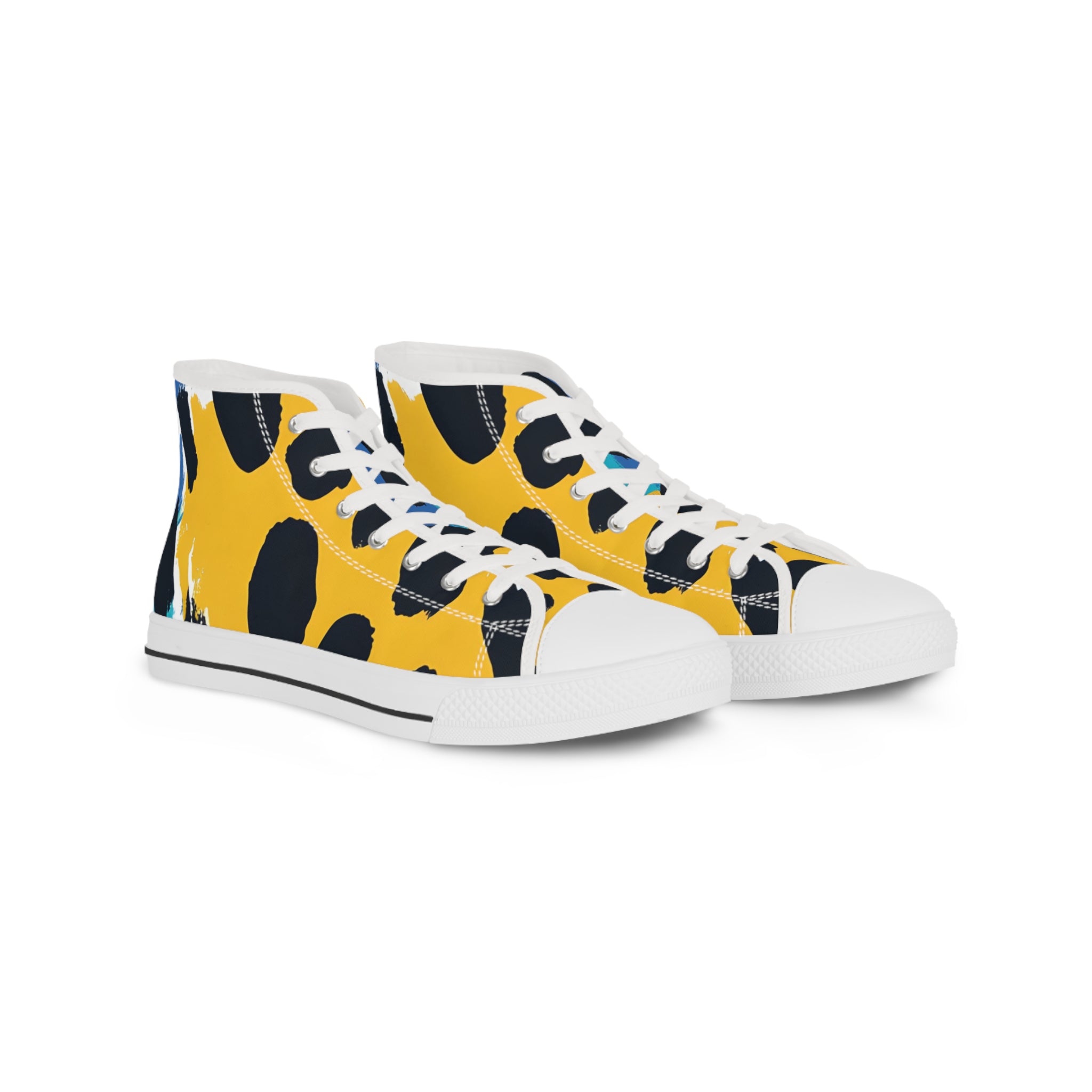 Leopard Print x Paint Brush Strokes Multi-Color Men's High Top Sneakers, Artsulli - Art is Long, Life is Short, Shoes, Size, US 5, Color, White sole, , , 23282602474933739255