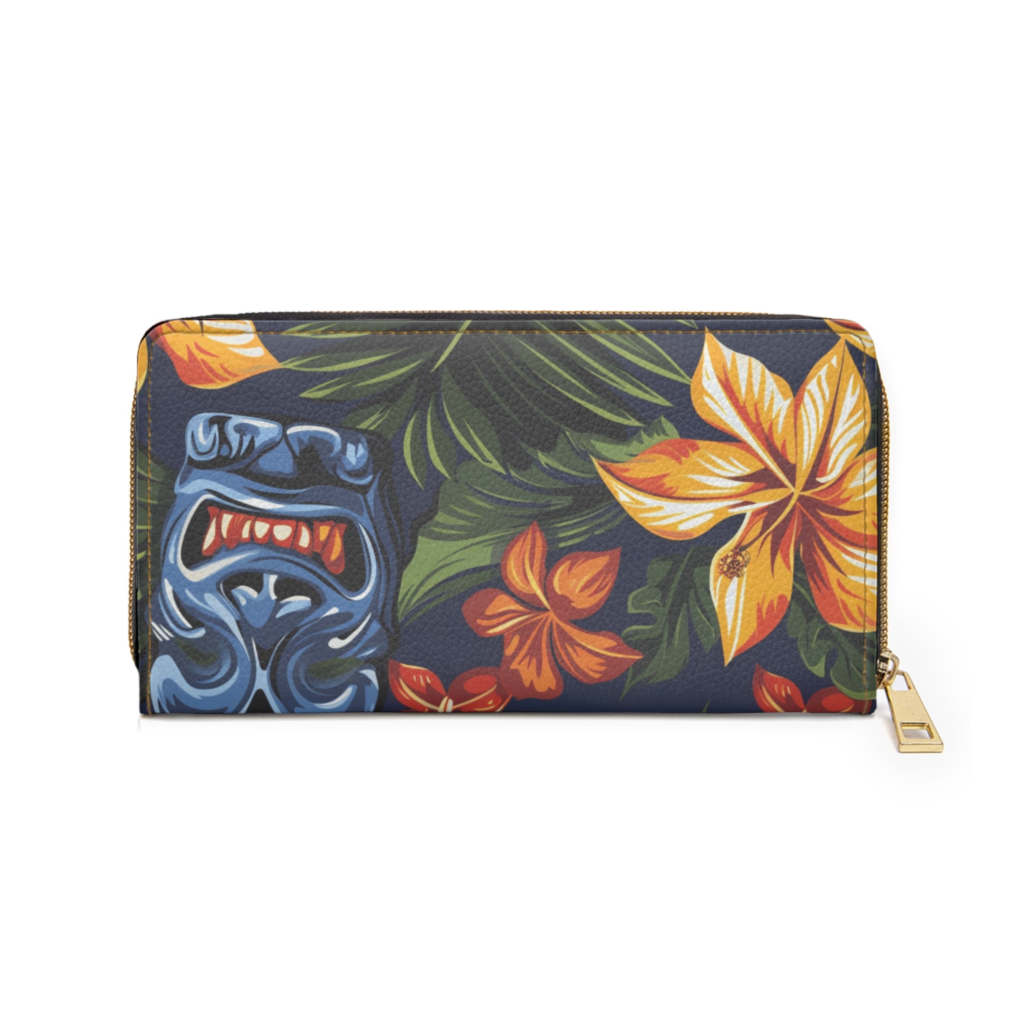 Tiki Bloom Navy Zipper Wallet, Artsulli - Art is Long, Life is Short, Accessories, , , , , , , 