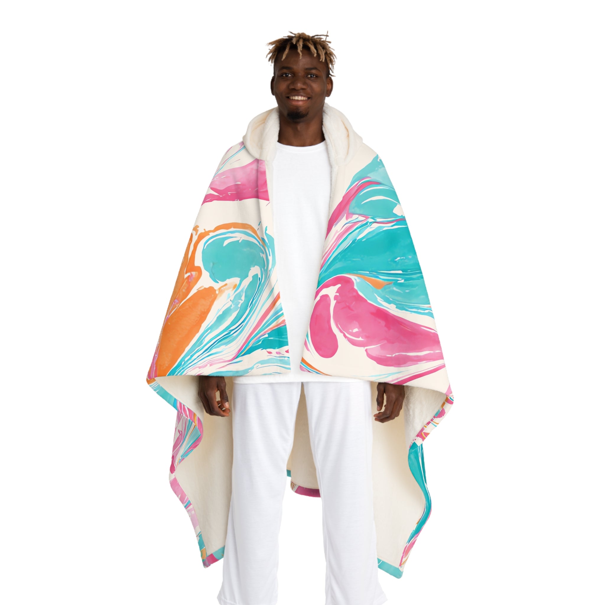 Liquid Pastel Spill Multi-Color Hooded Sherpa Fleece Blanket, Artsulli - Art is Long, Life is Short, All Over Prints, Size, One size, Color, Cream, , , 29552051555762924904