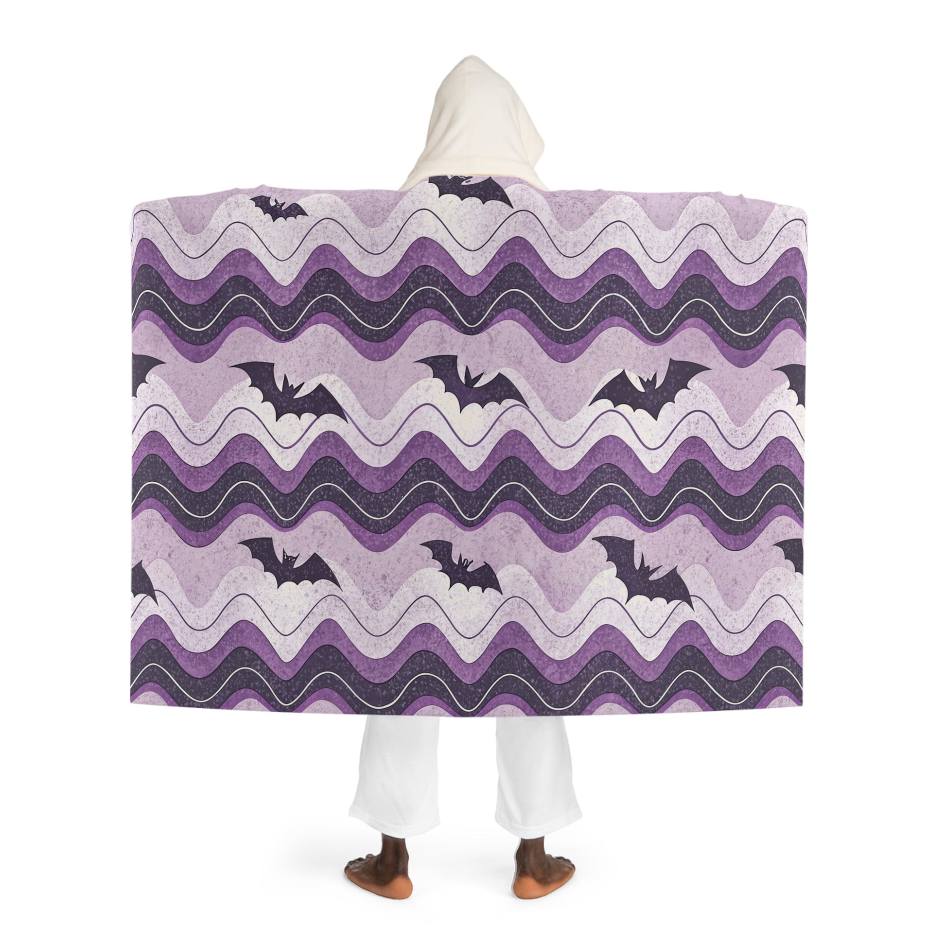 Bat Wave Hooded Sherpa Fleece Blanket, Artsulli - Art is Long, Life is Short, All Over Prints, , , , , , , 