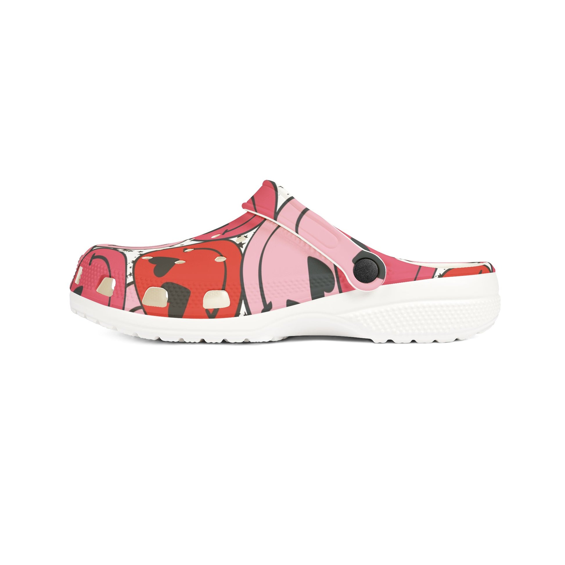 Smiley Face x Heart Eyes Pink and Red EVA Foam Rubber Shoes (AOP), Artsulli - Art is Long, Life is Short, Shoes, , , , , , , 