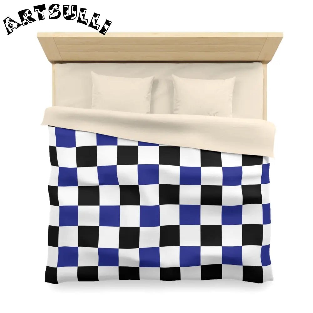 JAKKOUTTHEBXX Checkerboard Blue White and Black Microfiber Duvet