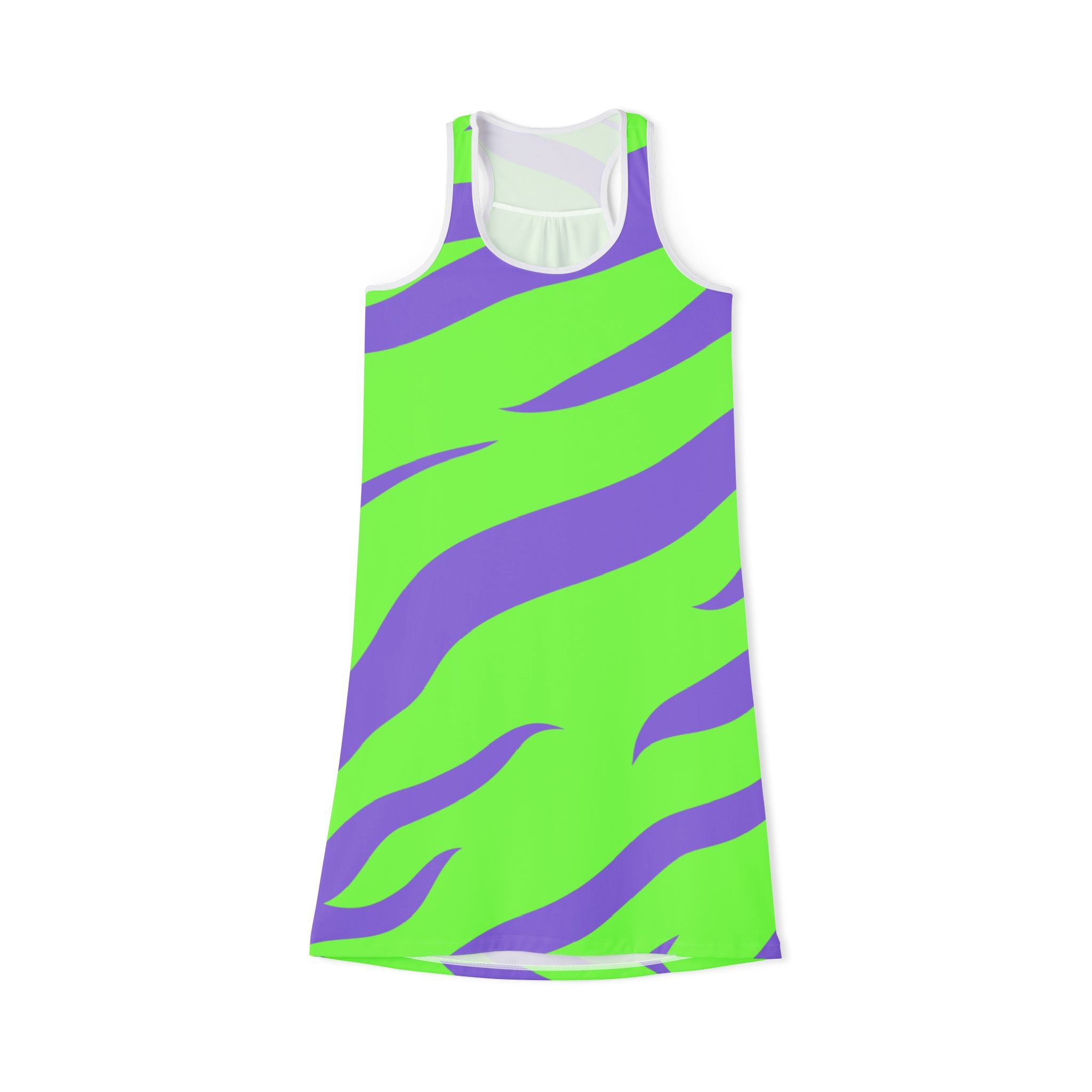 Tyrannosaurus Print Green and Purple Women's Racerback Dress (AOP), Artsulli - Art is Long, Life is Short, Tank Top, Size, XS, Color, White, , , 15281988737295