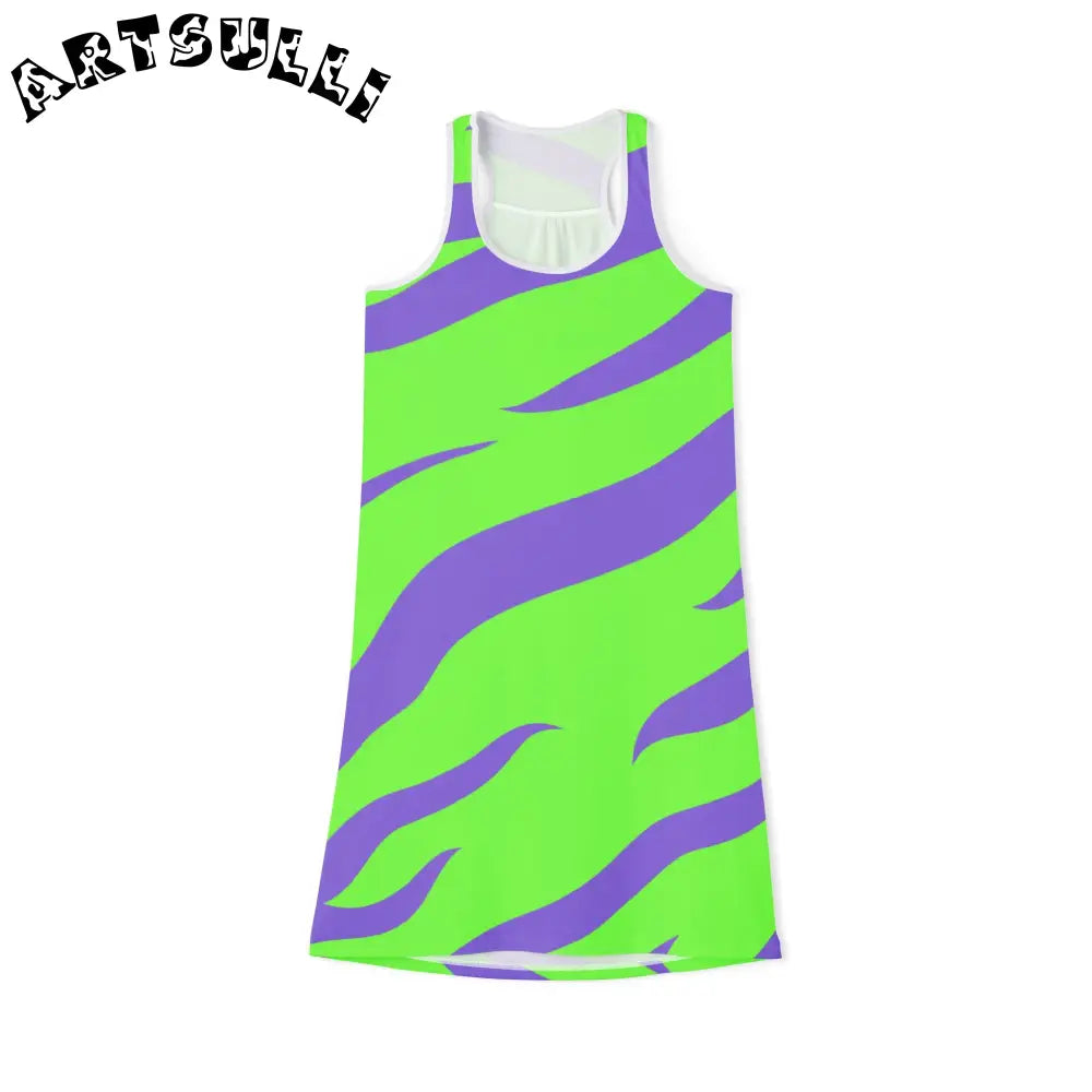 JAKKOUTTHEBXX Tyrannosaurus Print Green and Purple Women’s Racerback