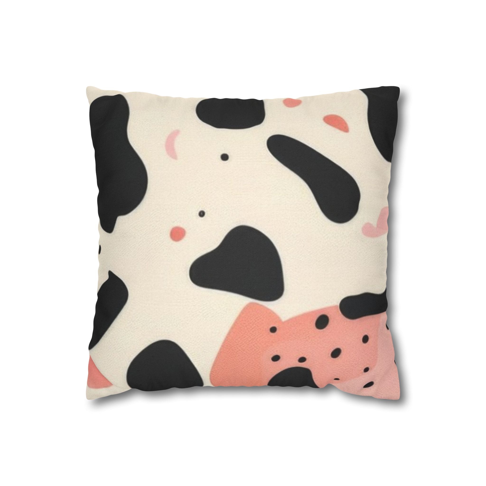 Organic Cow Print Cream and Pink Spun Polyester Square Pillowcase, Artsulli - Art is Long, Life is Short, Home Decor, Size, 14" × 14", , , , , 85905349955906