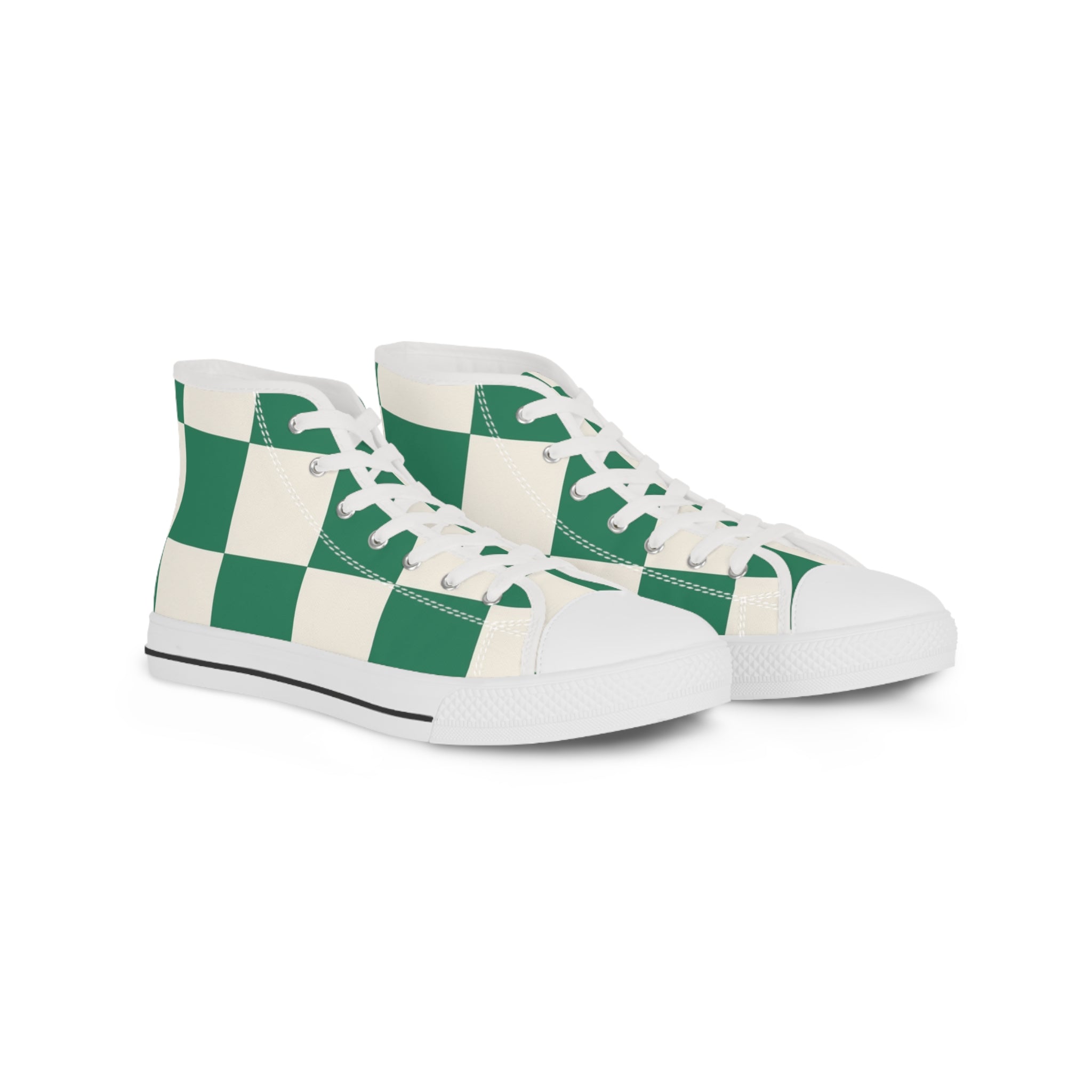 Checkerboard Dark Green Men's High Top Sneakers, Artsulli - Art is Long, Life is Short, Shoes, Size, US 5, Color, White sole, , , 77264061997959551445