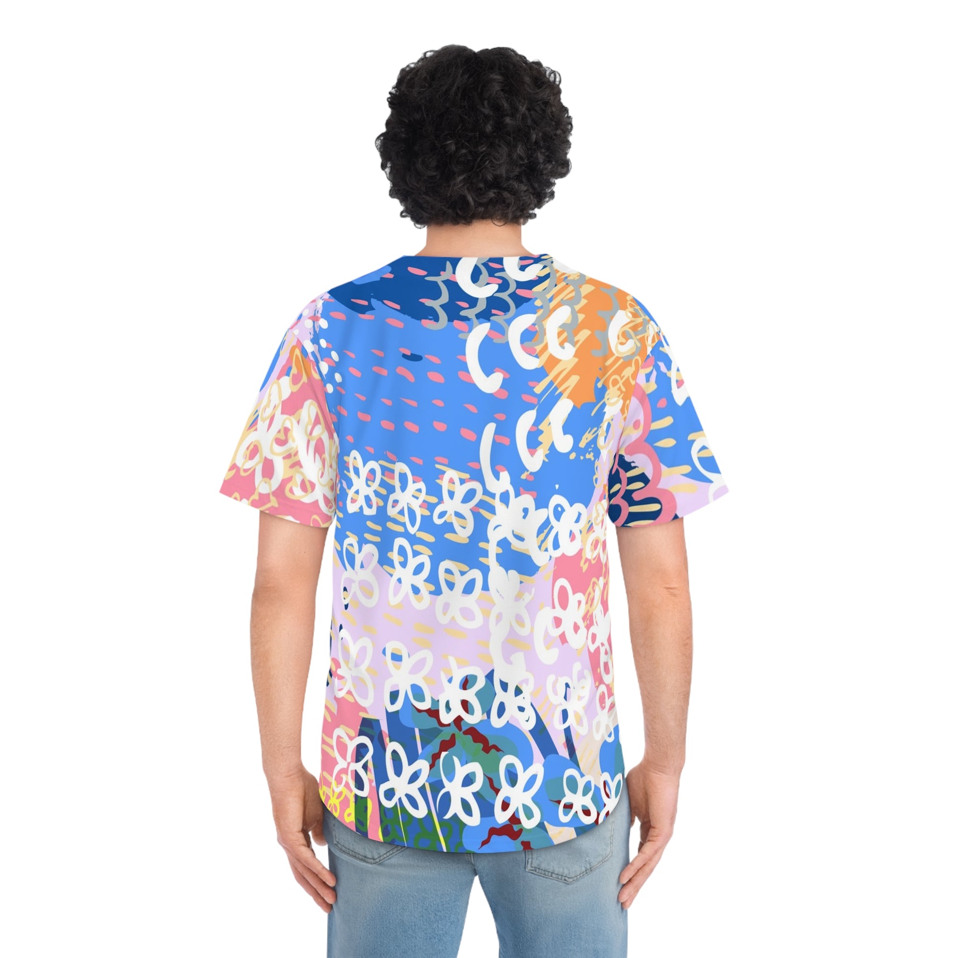 Flowers x Doodles x Hearts Multi-Color Men's Baseball Jersey (AOP), Artsulli - Art is Long, Life is Short, All Over Prints, , , , , , , 