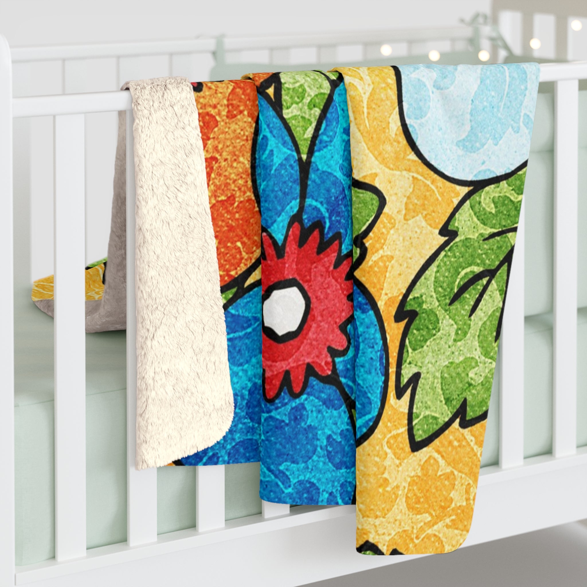 Groovy Yellow Floral Kl Sherpa Fleece Blanket, Artsulli - Art is Long, Life is Short, Home Decor, , , , , , , 