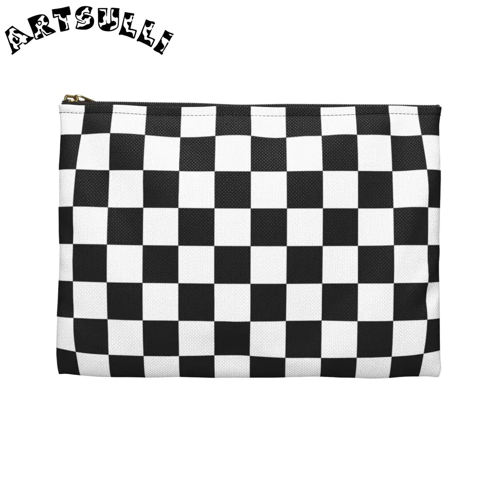 JAKKOUTTHEBXX Checkerboard White and Black Accessory Pouch