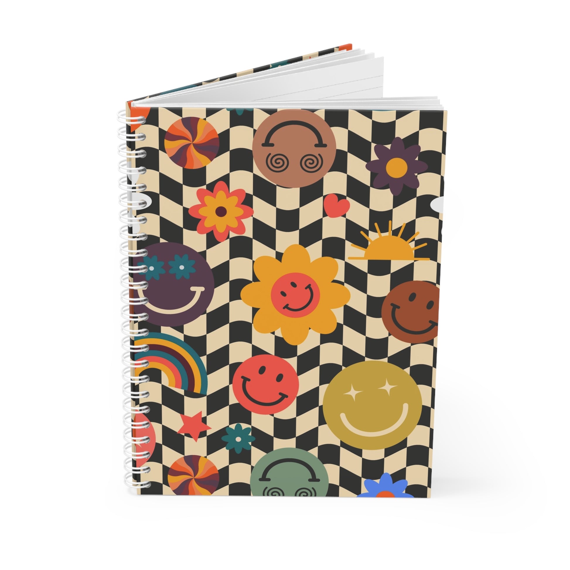 Trippy x Wavy Checkerboard x Smiley Face x Rainbow x Flowers Multi-Color Spiral Notebook, Artsulli - Art is Long, Life is Short, Paper products, , , , , , , 