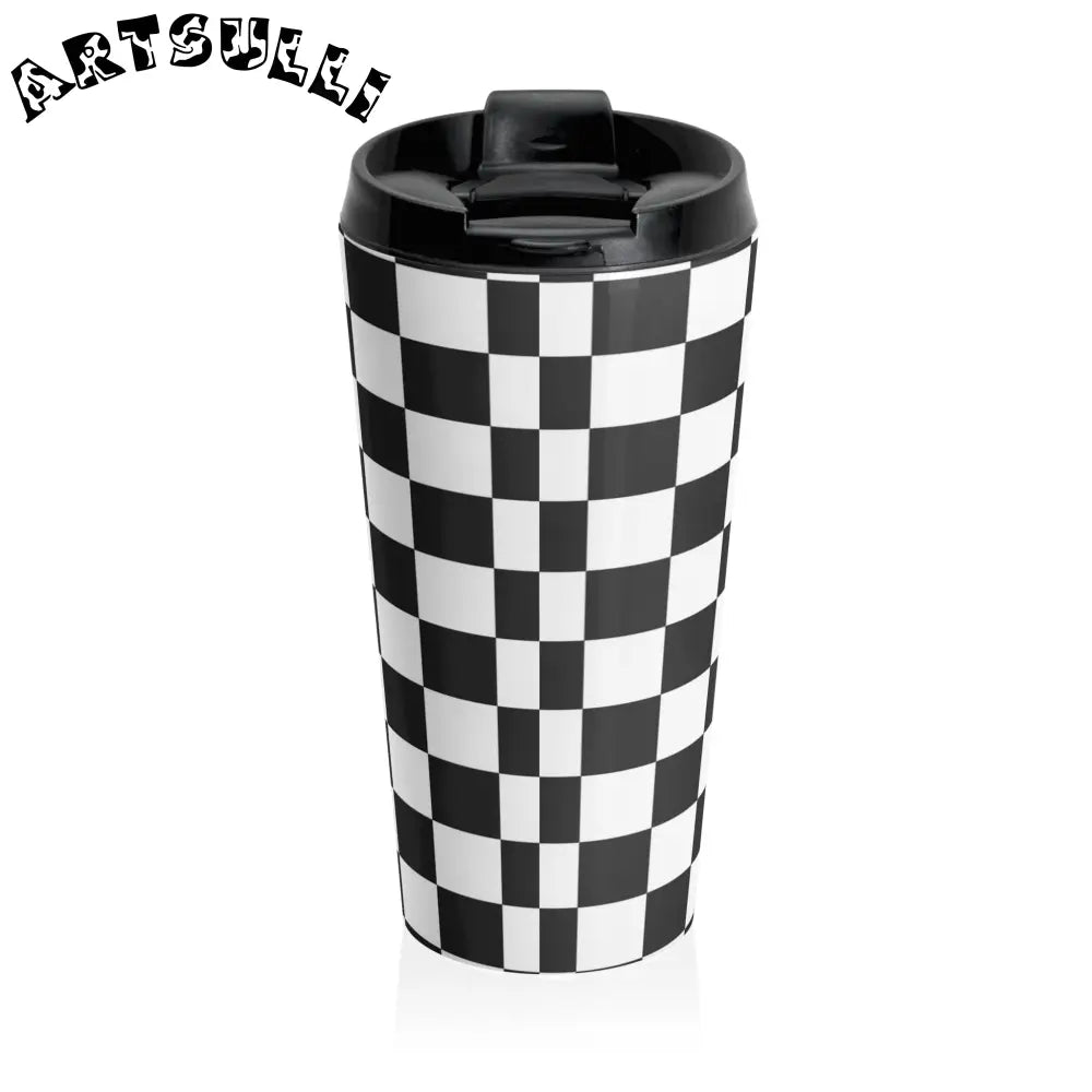 JAKKOUTTHEBXX Checkerboard White and Black Stainless Steel Travel