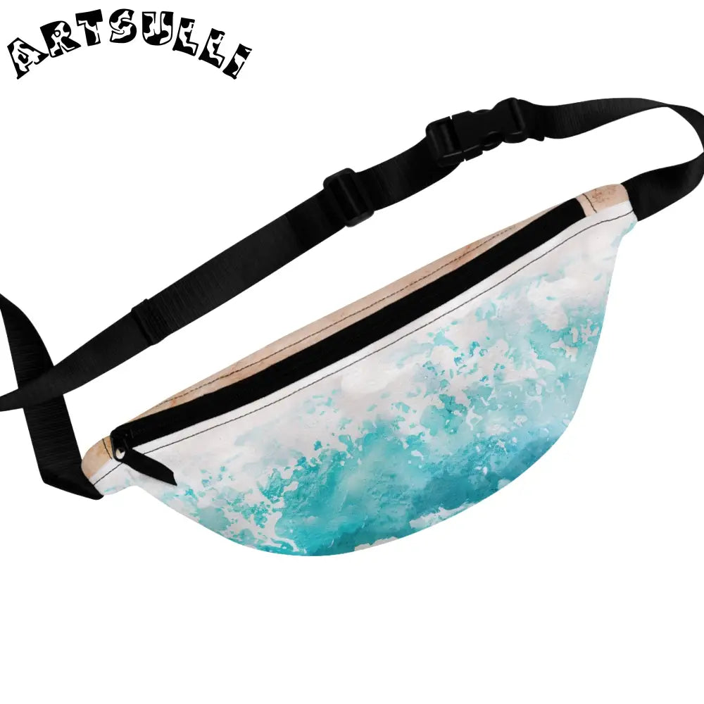 JAKKOUTTHEBXX Teal Wave Art Printed Fanny Pack JAKKOUTTHEBXX