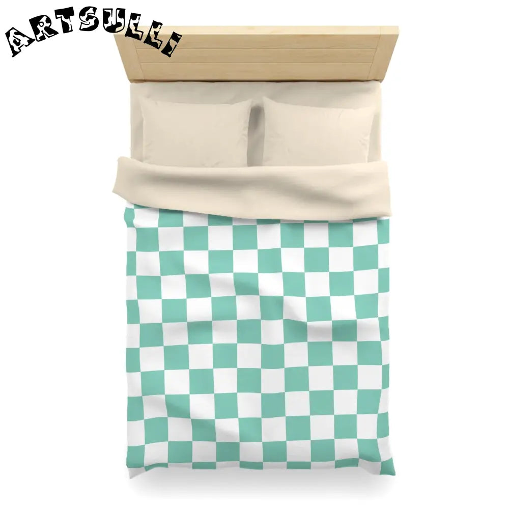 JAKKOUTTHEBXX Checkerboard Light Green Microfiber Duvet Cover