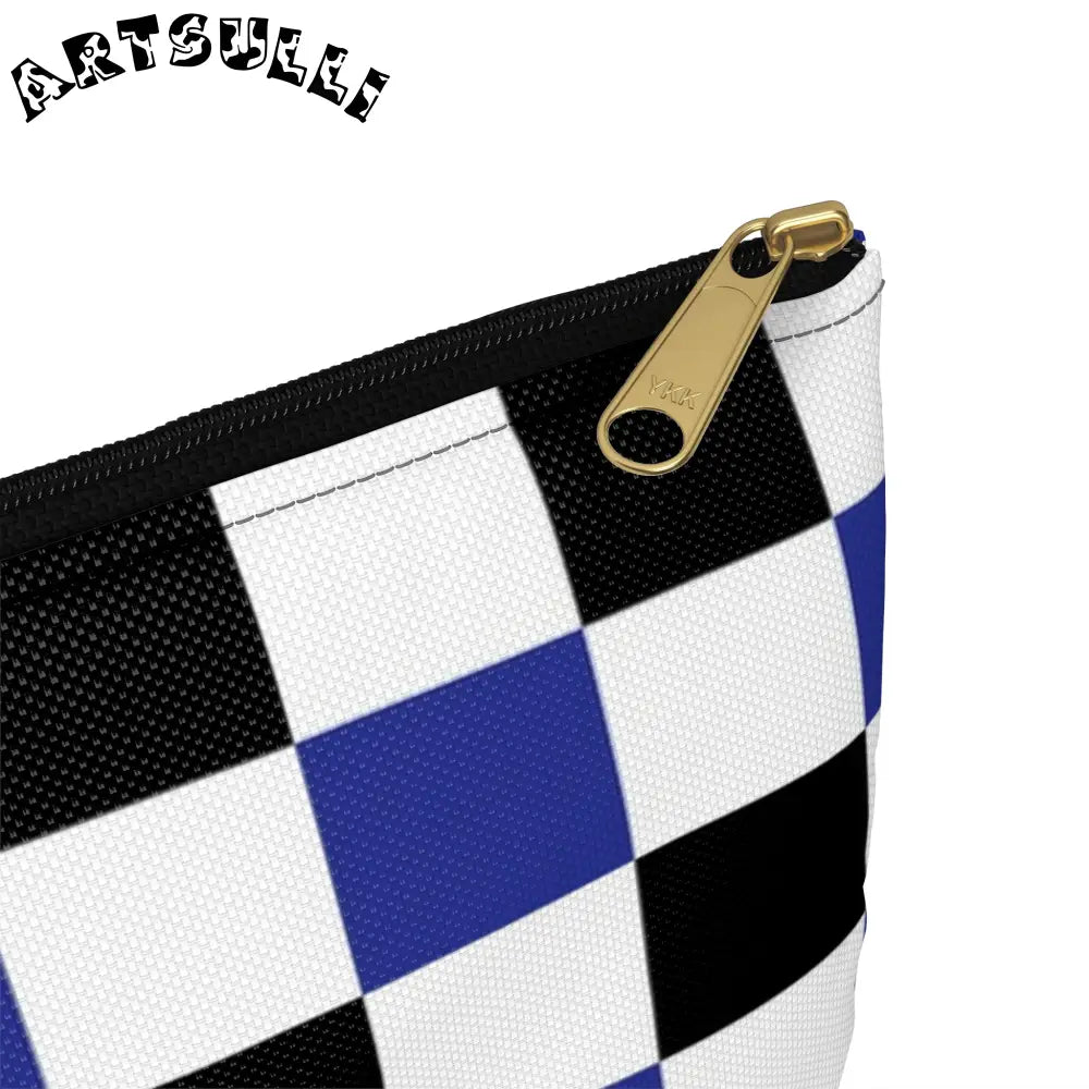 JAKKOUTTHEBXX Checkerboard Blue White and Black Accessory Pouch