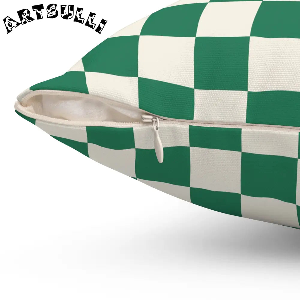 JAKKOUTTHEBXX Checkerboard Dark Green Spun Polyester Square Pillow