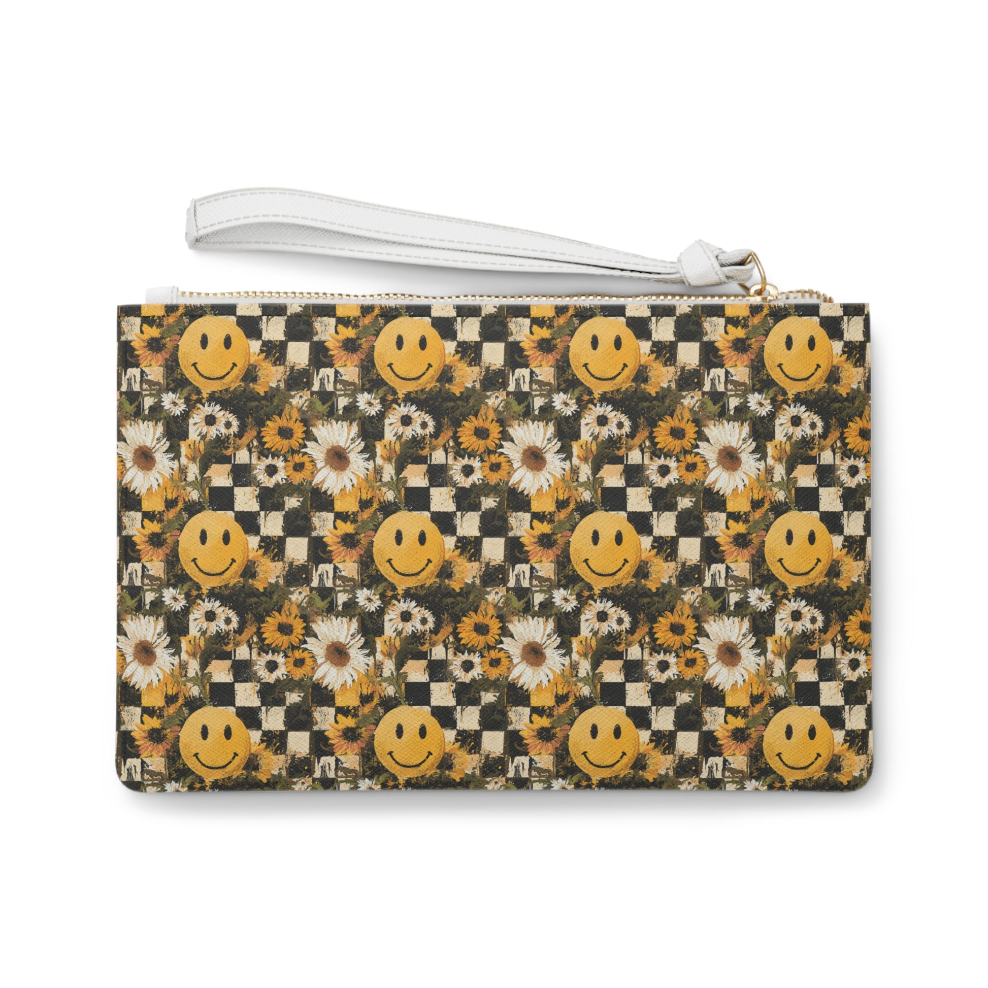Smiley Face x Checkerboard x Sunflowers x Trippy x Vintage Black and Yellow Clutch Bag, Artsulli - Art is Long, Life is Short, Bags, , , , , , , 