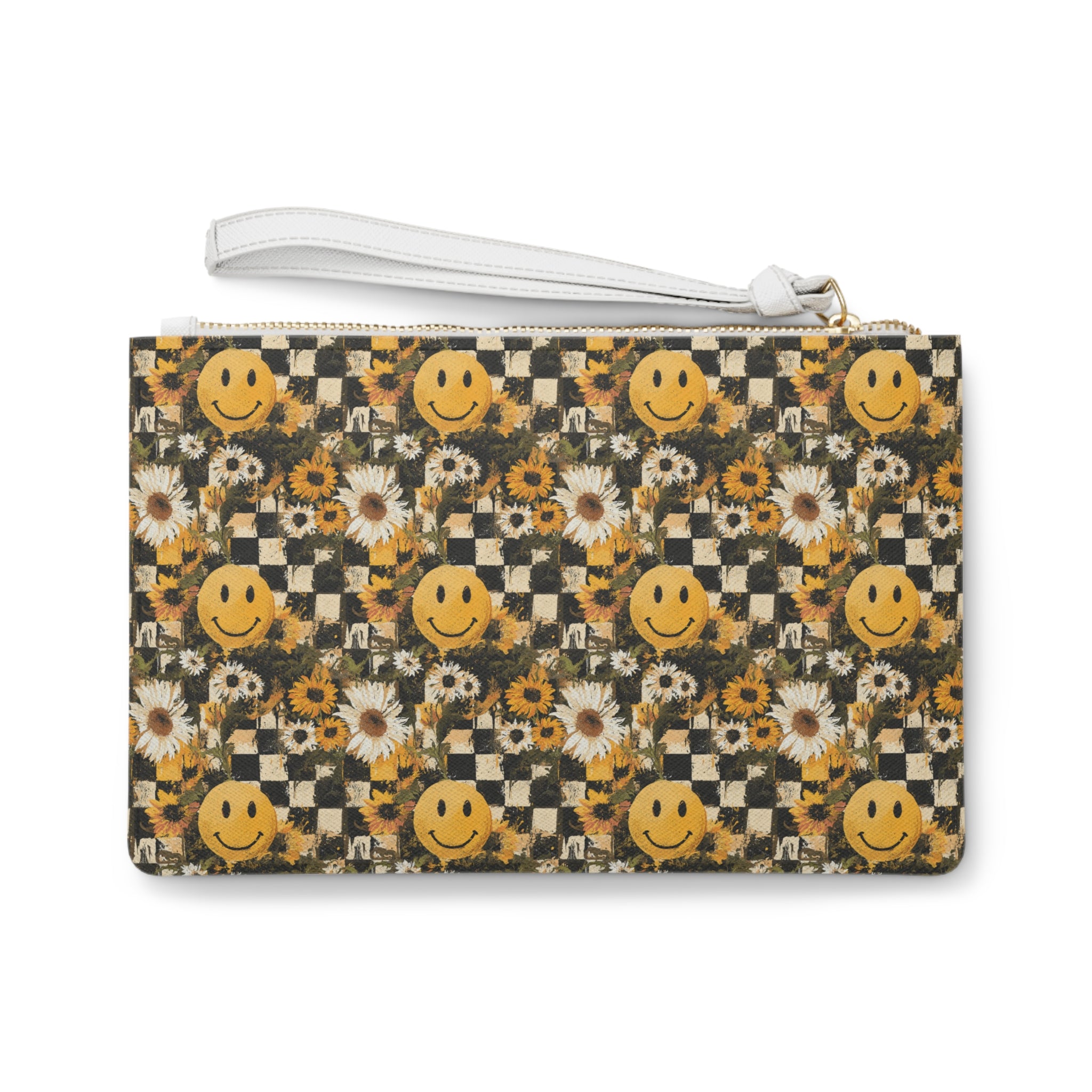 Smiley Face x Checkerboard x Sunflowers x Trippy x Vintage Black and Yellow Clutch Bag, Artsulli - Art is Long, Life is Short, Bags, , , , , , , 