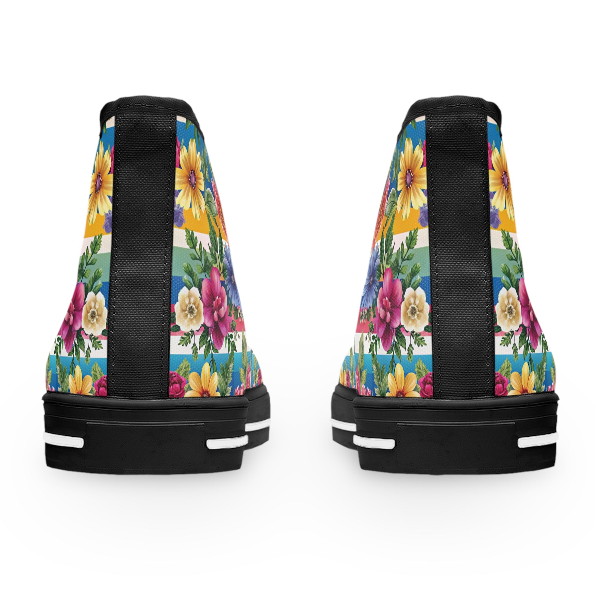 Floral Stripe 4K III Women's High Top Sneakers, Artsulli - Art is Long, Life is Short, Shoes, , , , , , , 