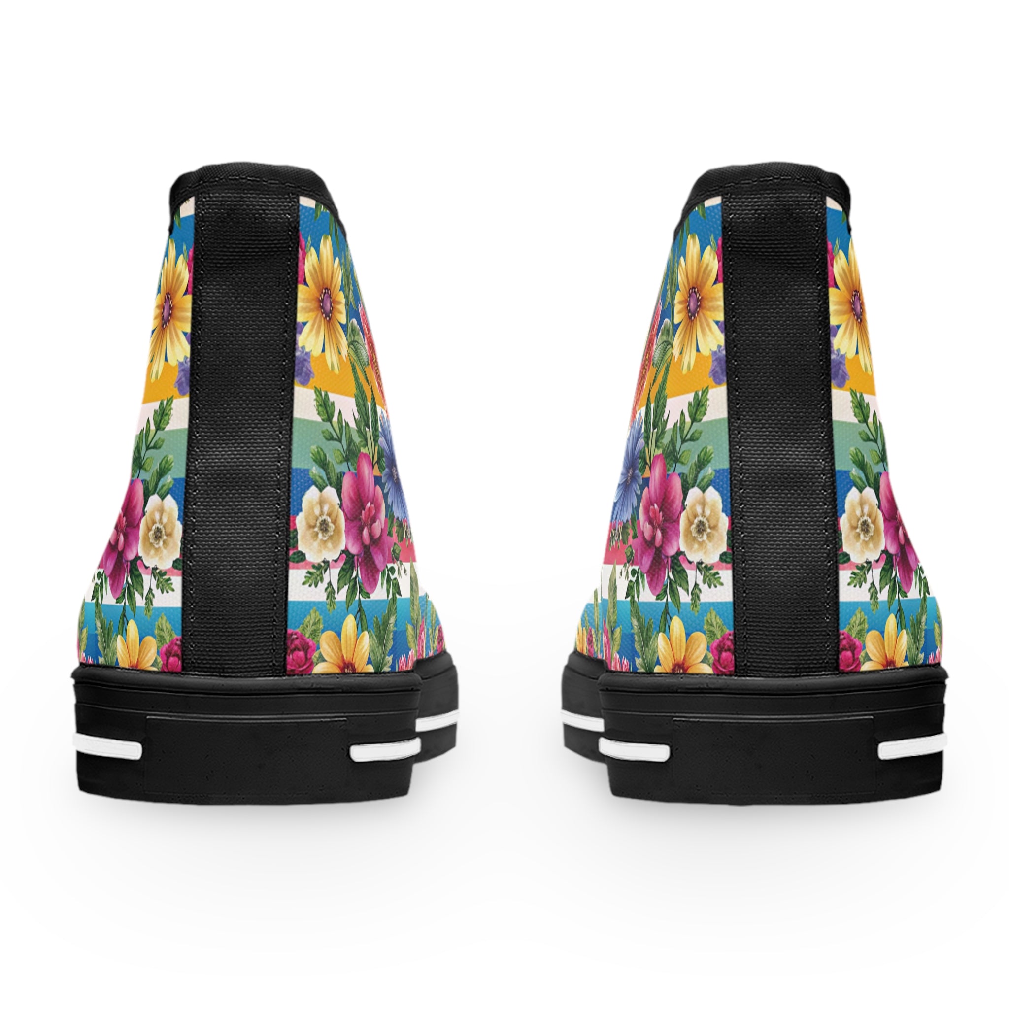 Floral Stripe 4K III Women's High Top Sneakers, Artsulli - Art is Long, Life is Short, Shoes, , , , , , , 