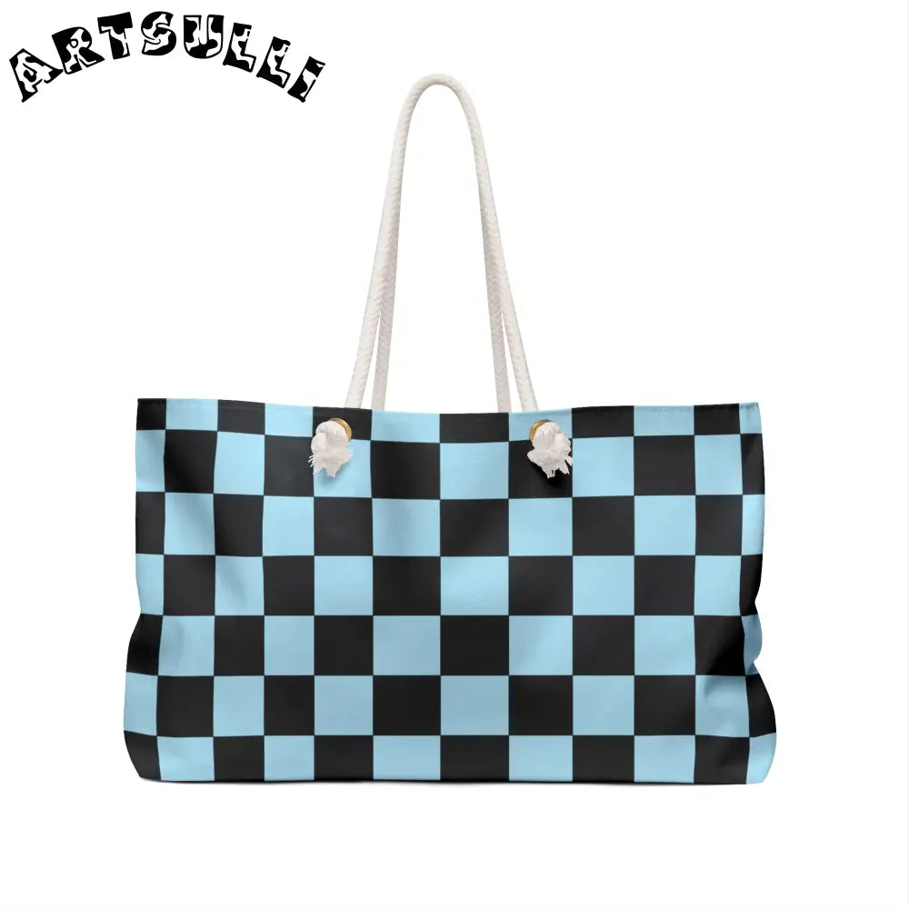 JAKKOUTTHEBXX Checkerboard Black and Blue Weekender Bag