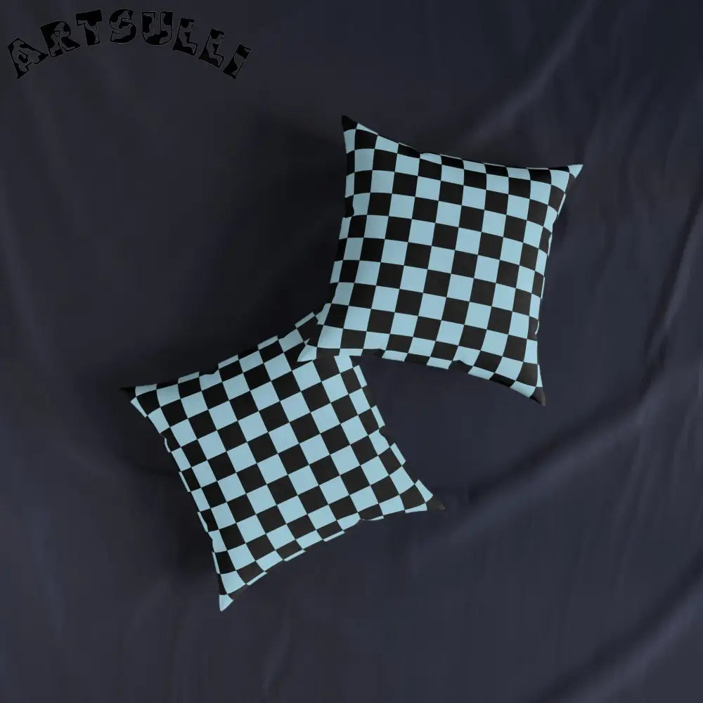 JAKKOUTTHEBXX Checkerboard Black and Blue Square Pillow