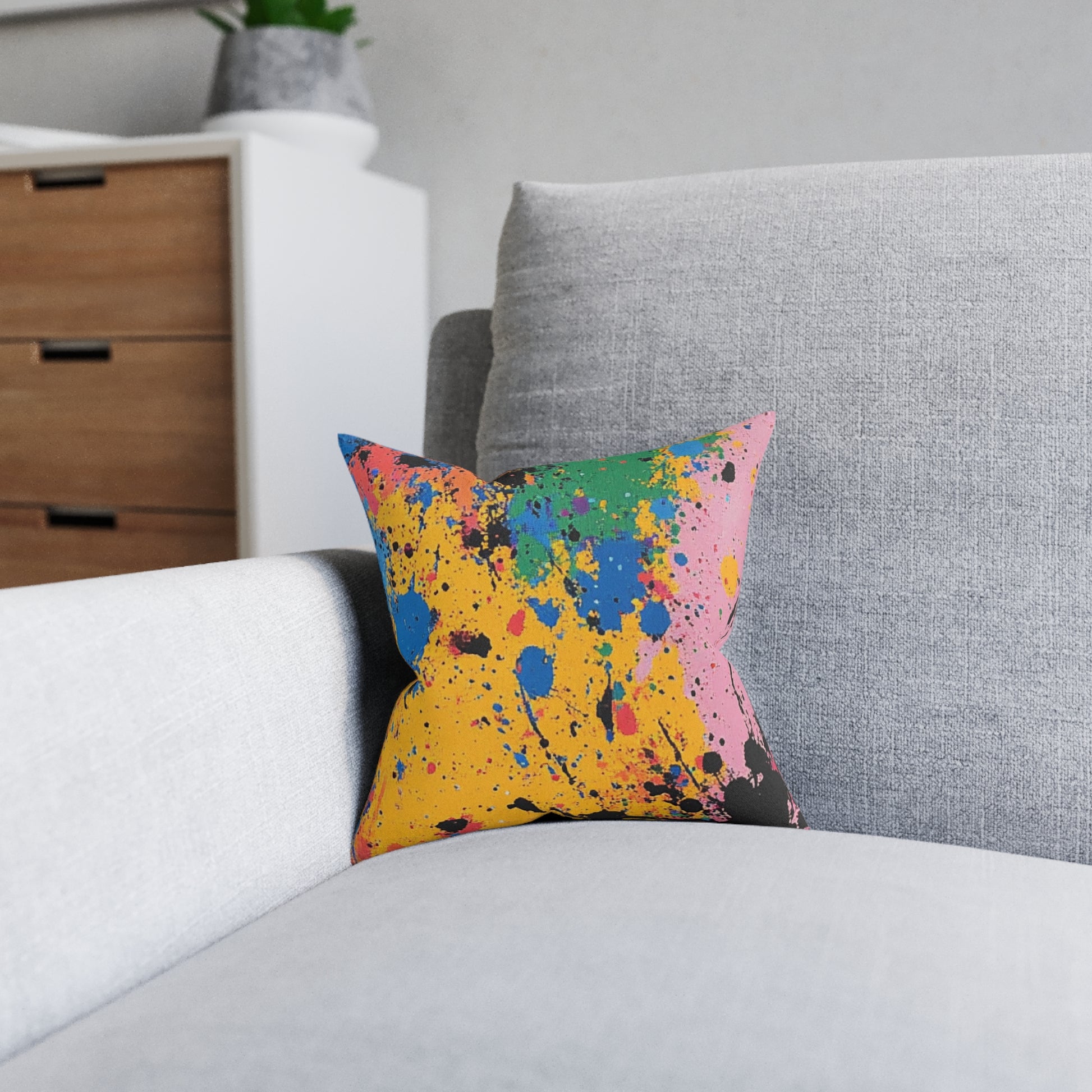 The Colors Of Paint Splatter Square Pillow - Pink Back, Artsulli - Art is Long, Life is Short, Home Decor, , , , , , , 