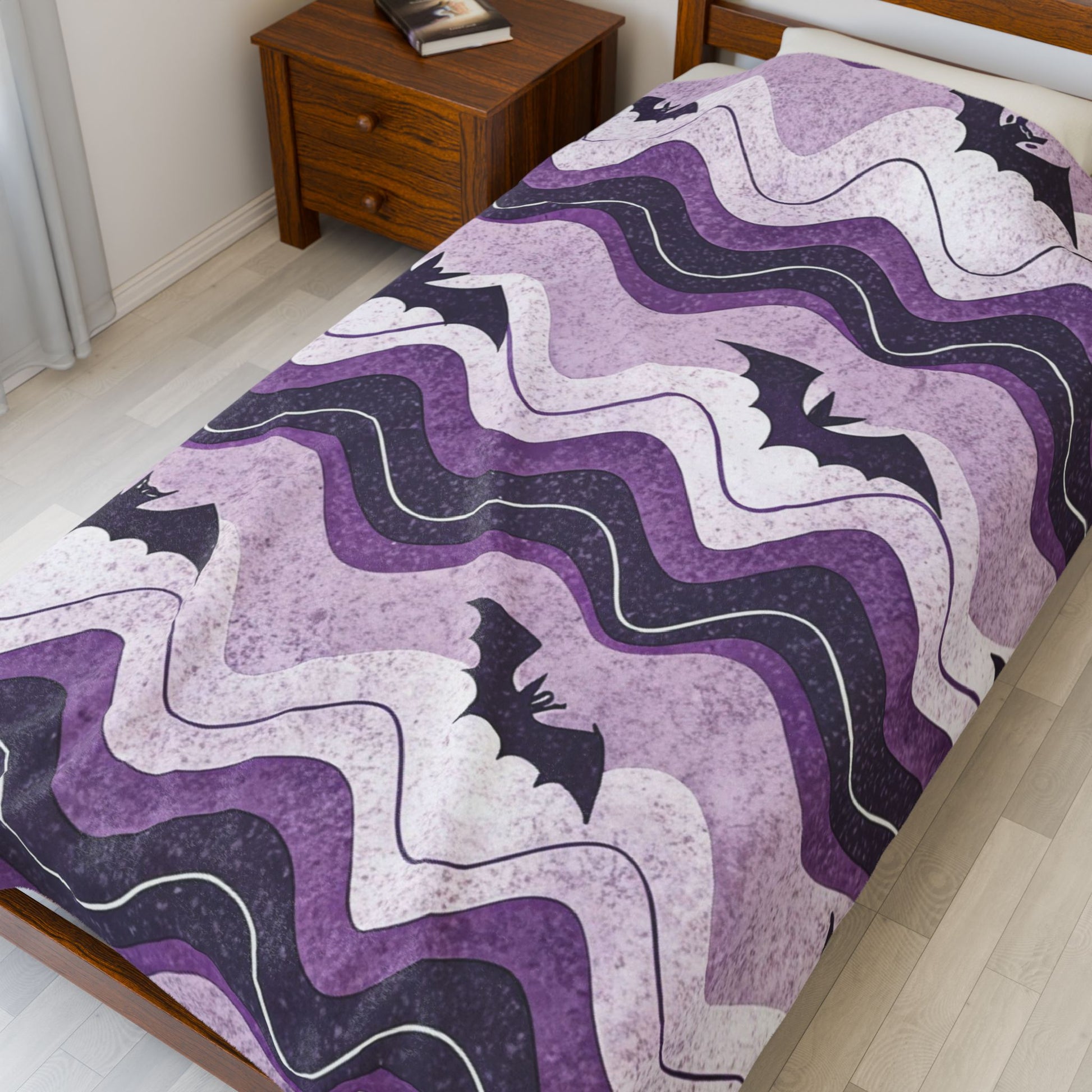 Bat Wave Velveteen Plush Blanket, Artsulli - Art is Long, Life is Short, All Over Prints, , , , , , , 