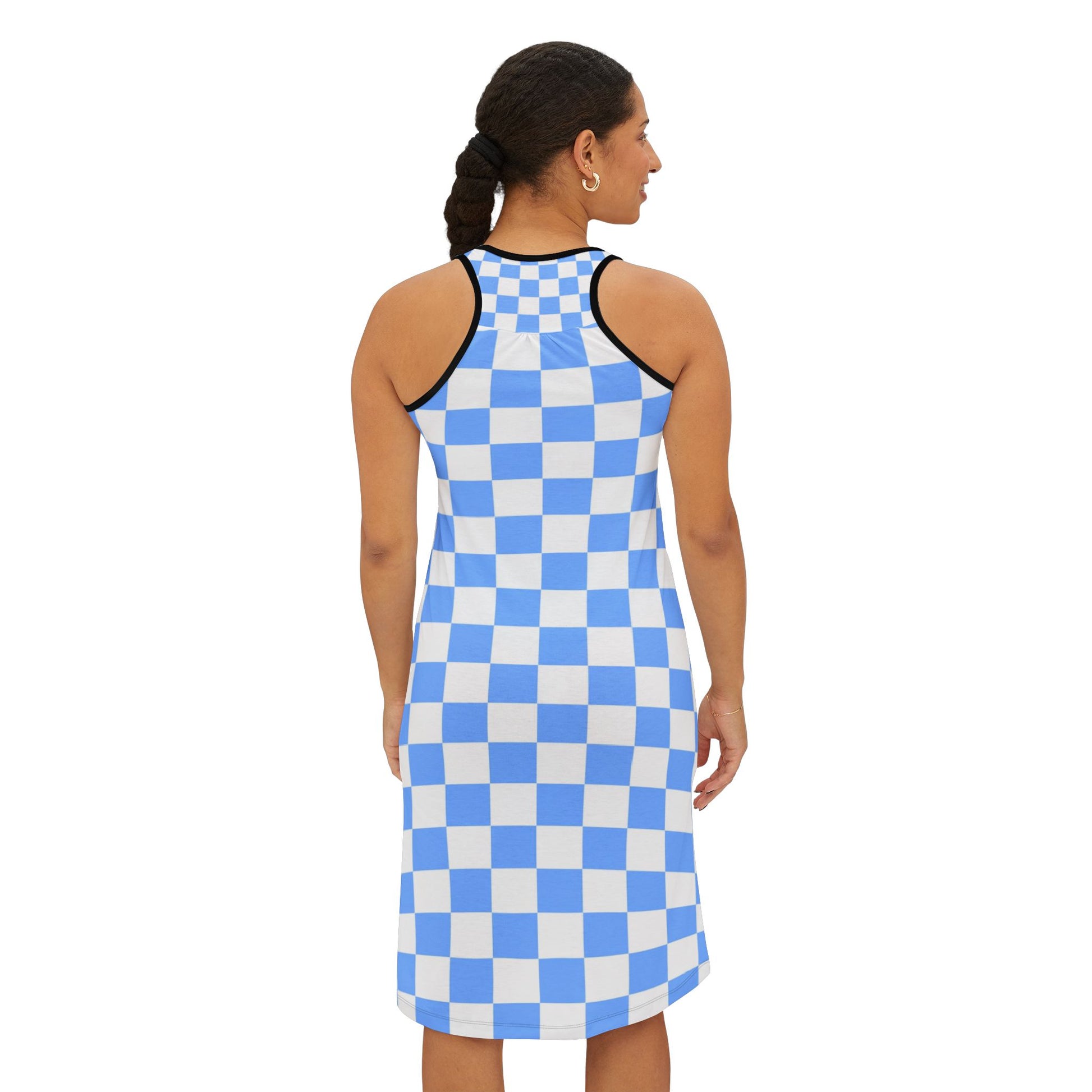 Checkerboard White and Light Blue Women's Racerback Dress (AOP), Artsulli - Art is Long, Life is Short, Tank Top, , , , , , , 