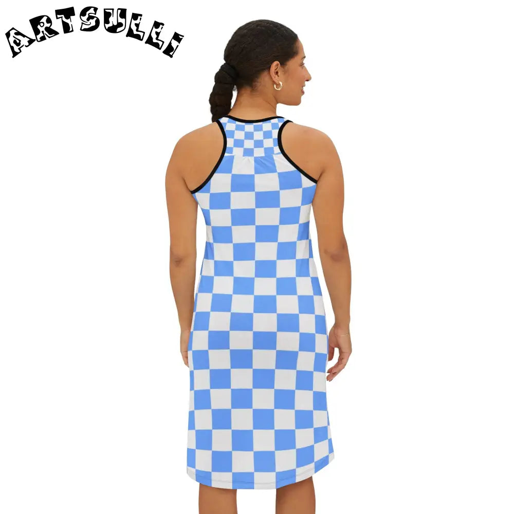 JAKKOUTTHEBXX Checkerboard White and Light Blue Women’s Racerback