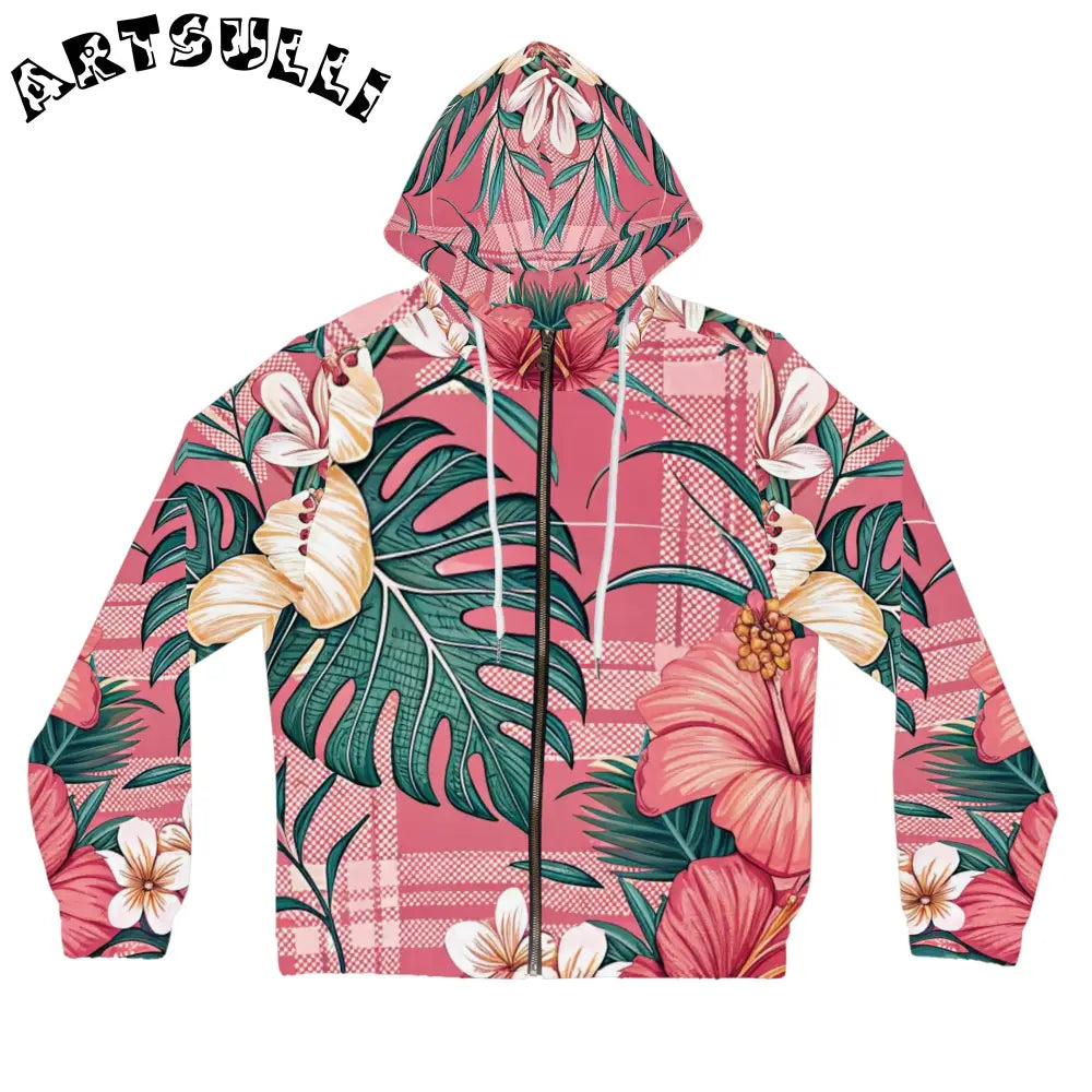 JAKKOUTTHEBXX Plaid x Floral Burgundy Women’s Full-Zip Hoodie (AOP)