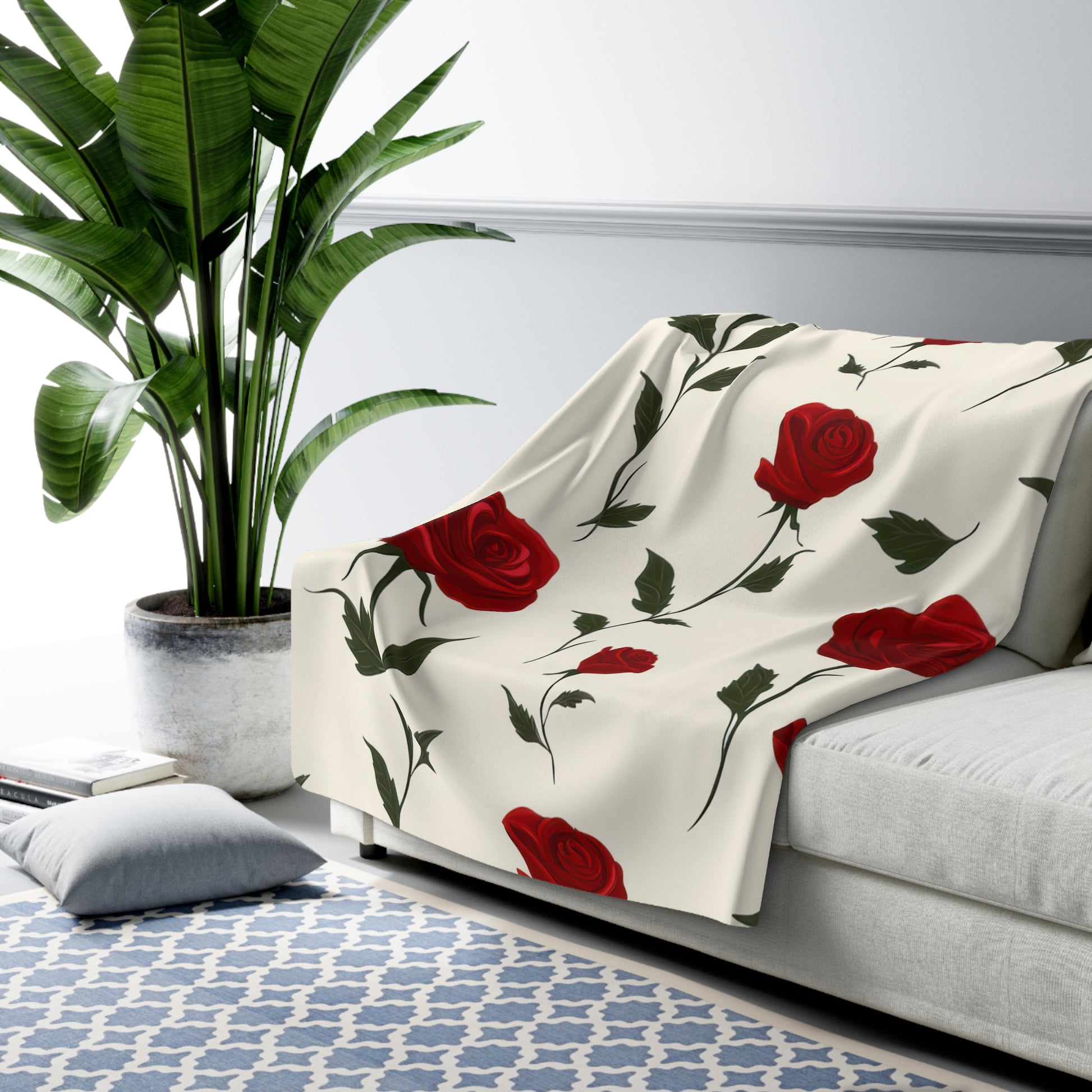 Red Roses Sherpa Fleece Blanket, Artsulli - Art is Long, Life is Short, Home Decor, , , , , , , 