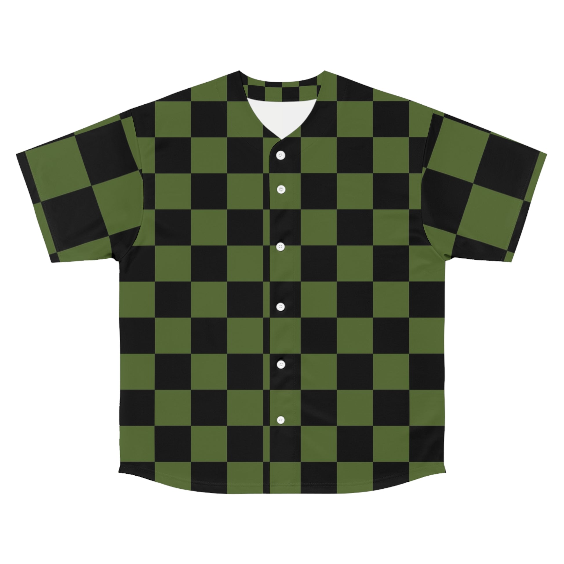 Checkerboard Olive Green and Black Men's Baseball Jersey (AOP), Artsulli - Art is Long, Life is Short, All Over Prints, Size, S, Color, Seam thread color automatically matched to design, , , 33520812034029868587